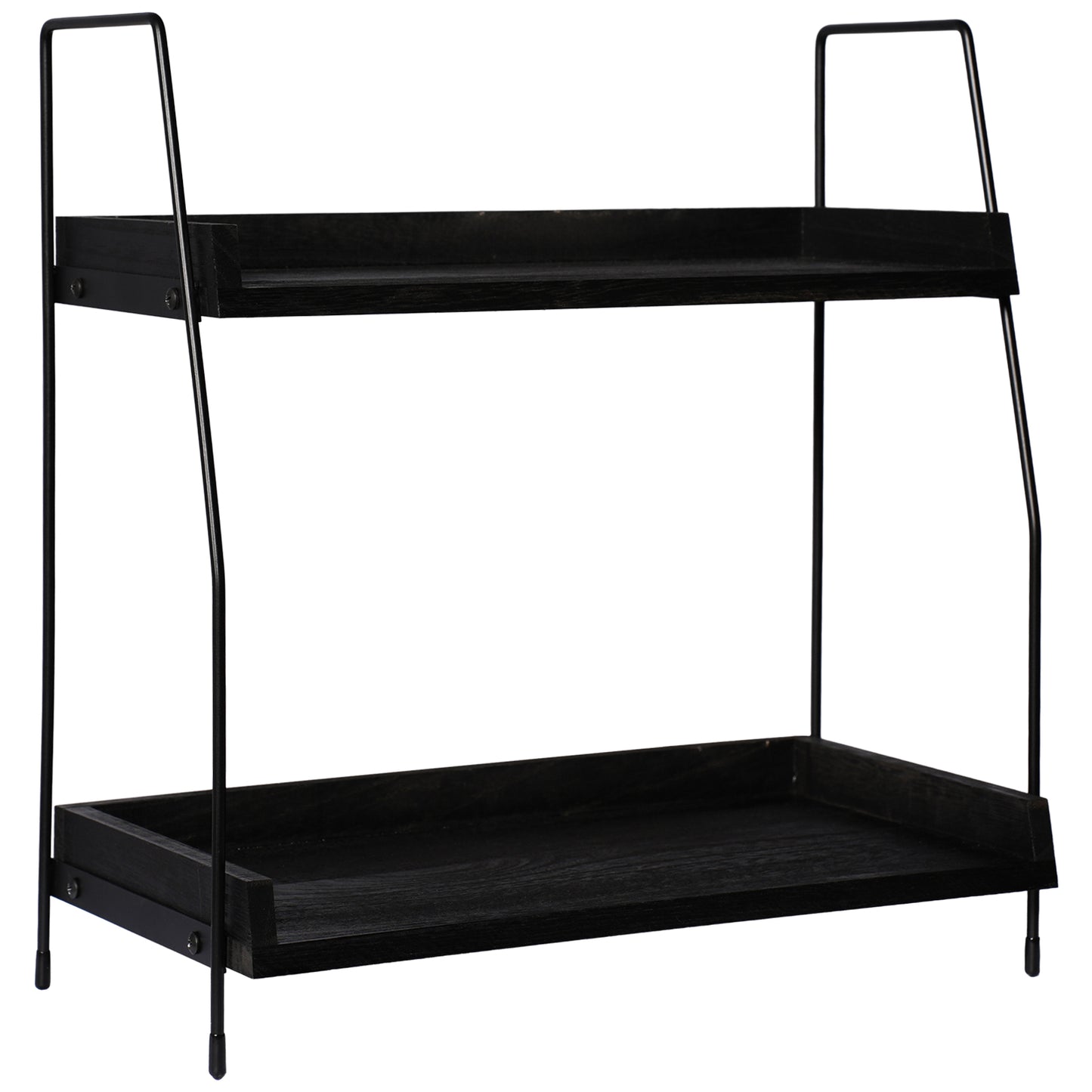 2-Tier Charcoal Solid Wood & Black Metal Countertop Organizer, 15" H Vertical Storage Rack for Kitchen, Bathroom & Office