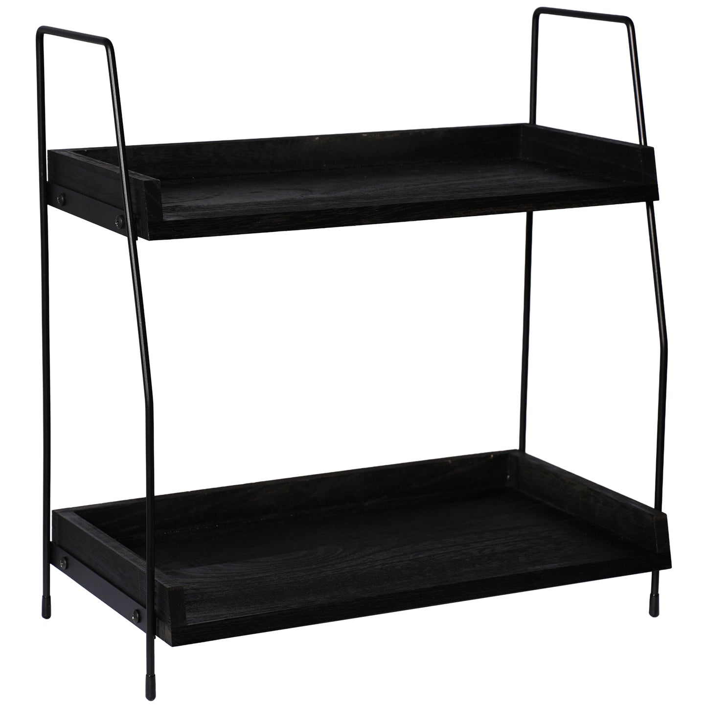 2-Tier Charcoal Solid Wood & Black Metal Countertop Organizer, 15" H Vertical Storage Rack for Kitchen, Bathroom & Office