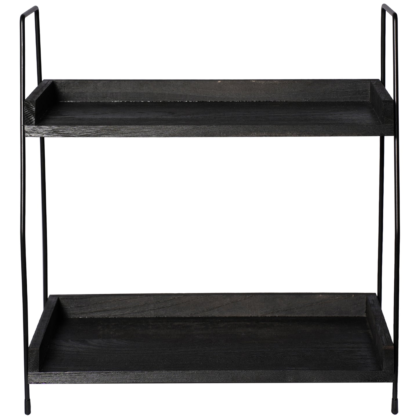 2-Tier Charcoal Solid Wood & Black Metal Countertop Organizer, 15" H Vertical Storage Rack for Kitchen, Bathroom & Office