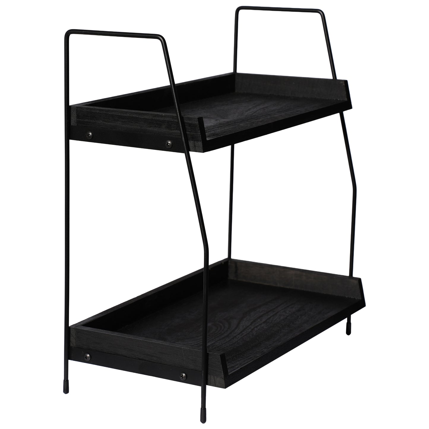 2-Tier Charcoal Solid Wood & Black Metal Countertop Organizer, 15" H Vertical Storage Rack for Kitchen, Bathroom & Office