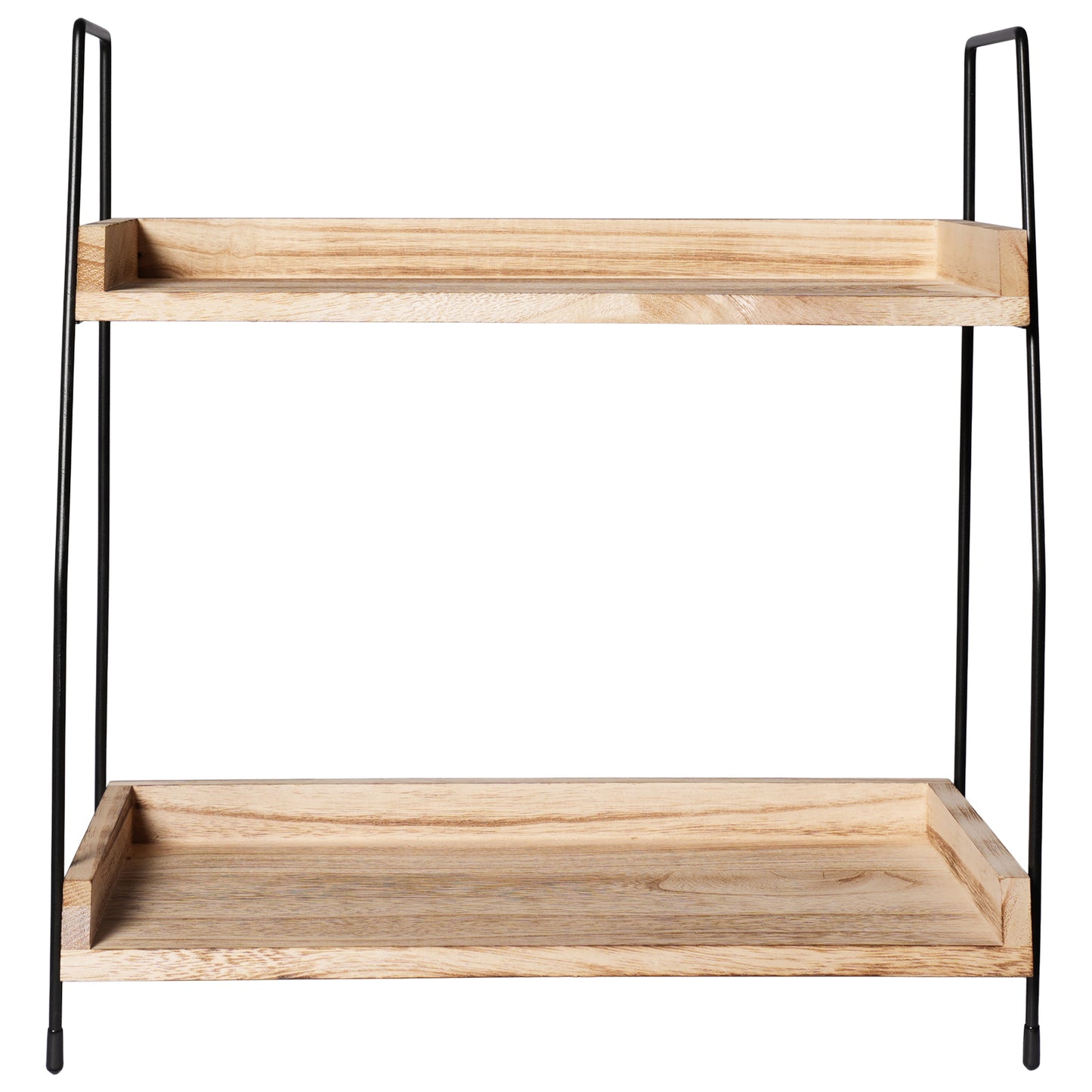 2-Tier Natural Solid Wood & Black Metal Countertop Organizer, 15" H Vertical Storage Rack for Kitchen, Bathroom & Office