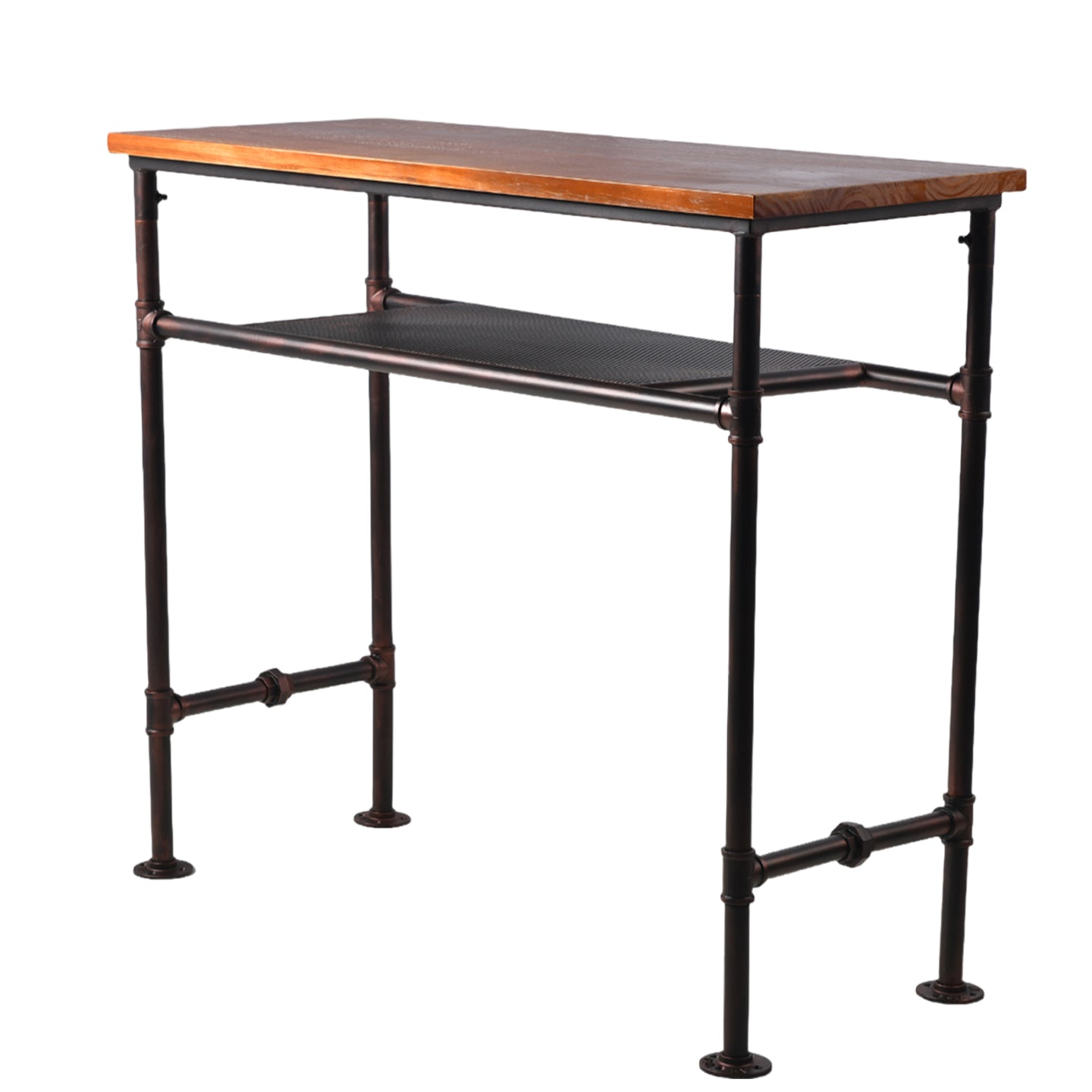 Bar Table 47.24" High Top, Bar Height Pub Table Sofa Console Table Rectangular Kitchen & Dining Coffee Table, Heavy Duty Metal Pipe, Vintage Industrial, Rustic Brown, with Extra Shelf for Storage（Copper）