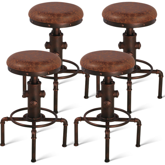 Set of 4,Antique Vintage Industrial Bar Stool PU Leather Water Pipe Fire Hydrant Design Cafe Coffee Industrial Bar Stool