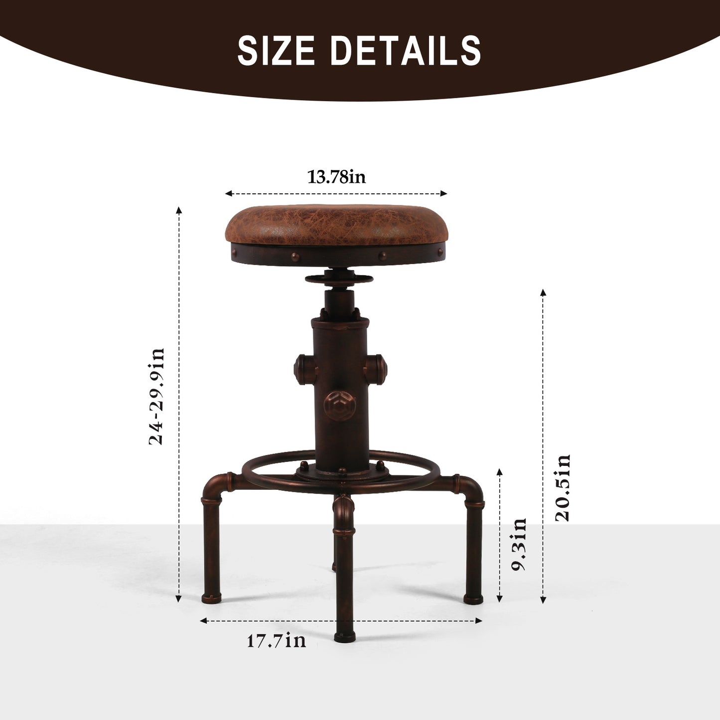 Set of 2,Antique Vintage Industrial Bar Stool PU Leather Water Pipe Fire Hydrant Design Cafe Coffee Industrial Bar Stool