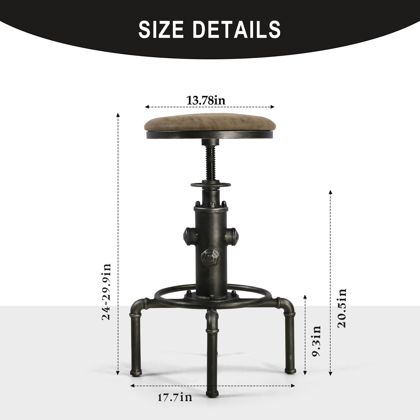 Set of 4,Antique Vintage Industrial Bar Stool PU Leather Water Pipe Fire Hydrant Design Cafe Coffee Industrial Bar Stool