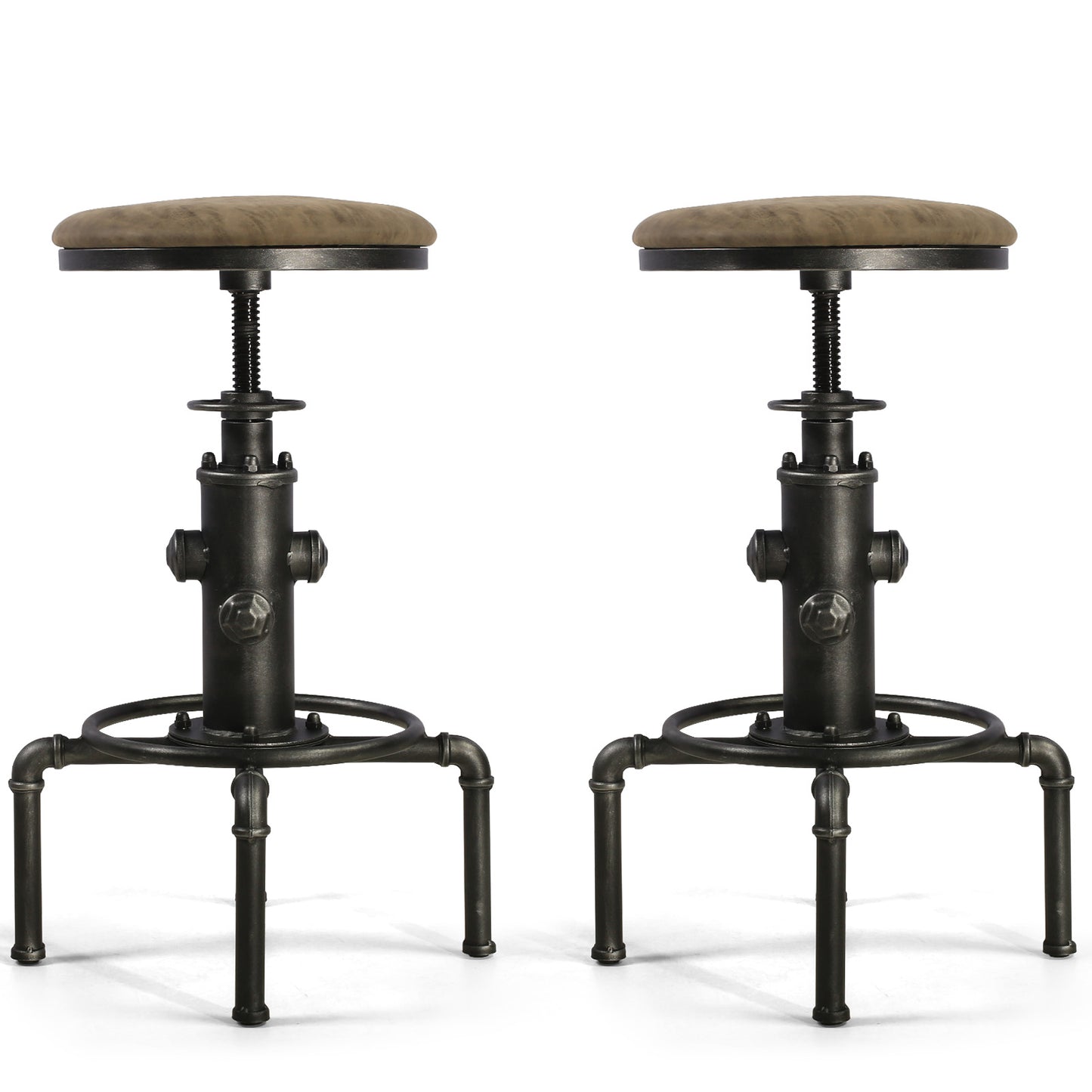 Set of 2,Antique Vintage Industrial Bar Stool PU Leather Water Pipe Fire Hydrant Design Cafe Coffee Industrial Bar Stool