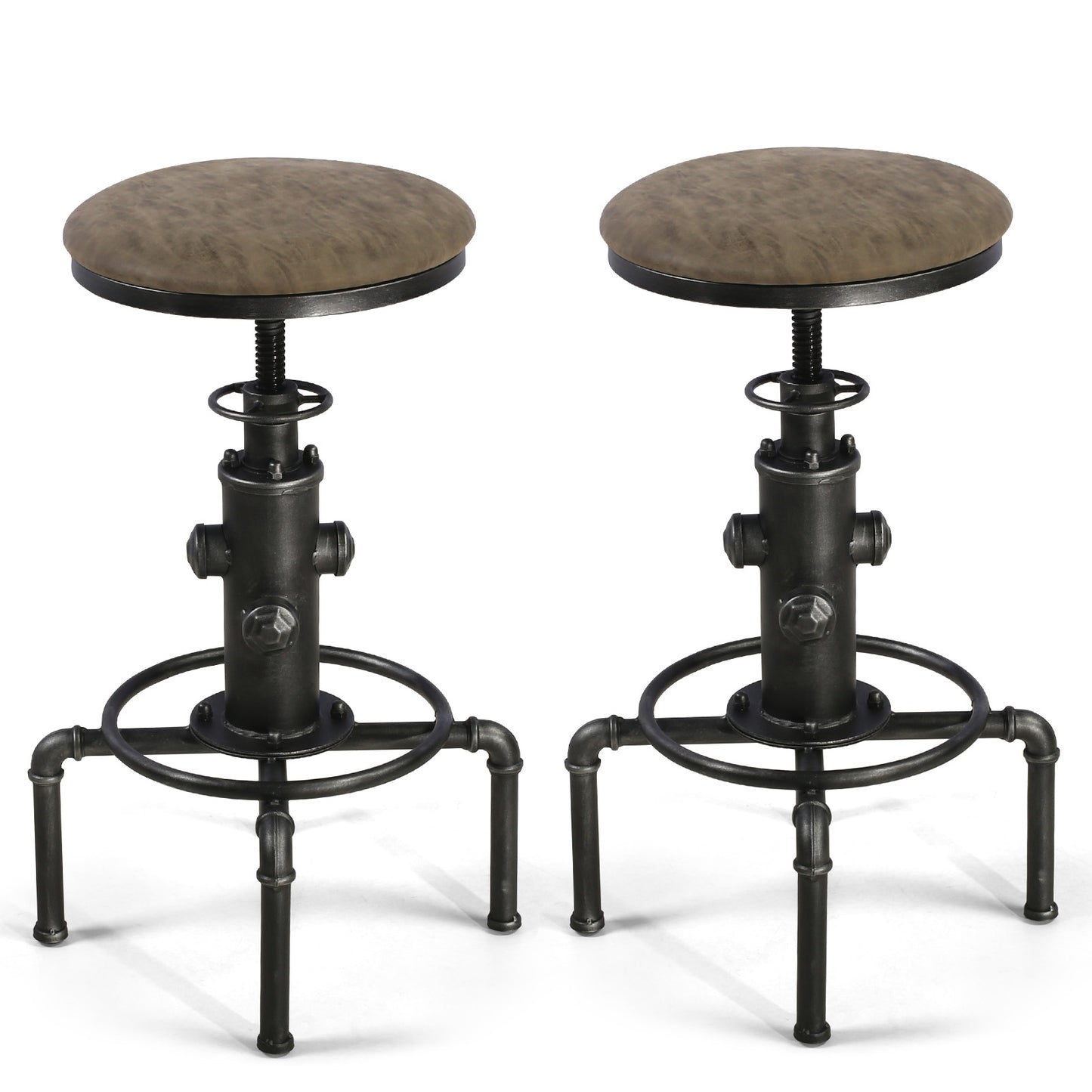 Set of 2,Antique Vintage Industrial Bar Stool PU Leather Water Pipe Fire Hydrant Design Cafe Coffee Industrial Bar Stool