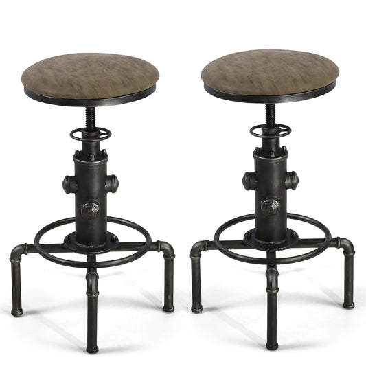 Set of 2,Antique Vintage Industrial Bar Stool PU Leather Water Pipe Fire Hydrant Design Cafe Coffee Industrial Bar Stool