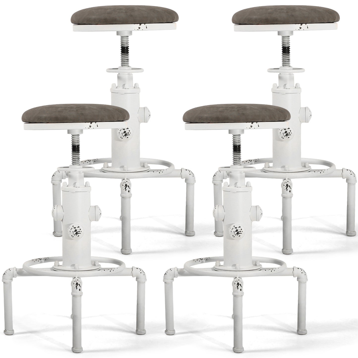 Set of 4,Antique Vintage Industrial Bar Stool PU Leather Water Pipe Fire Hydrant Design Cafe Coffee Industrial Bar Stool