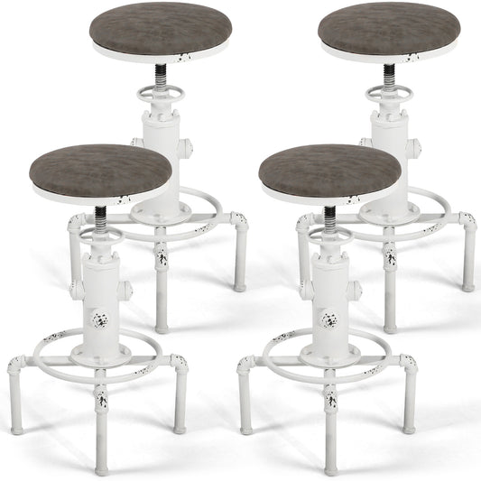Set of 4,Antique Vintage Industrial Bar Stool PU Leather Water Pipe Fire Hydrant Design Cafe Coffee Industrial Bar Stool