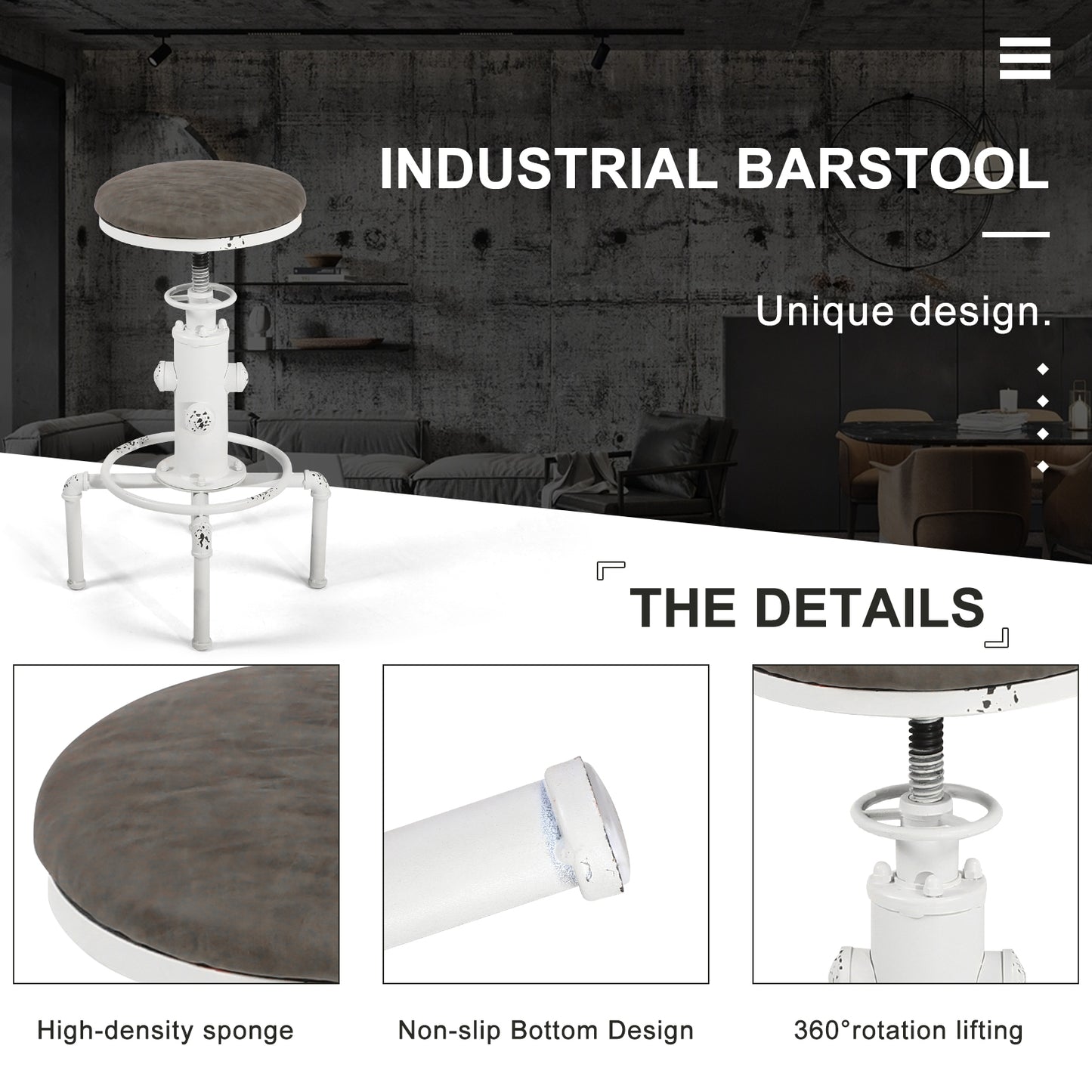 Set of 4,Antique Vintage Industrial Bar Stool PU Leather Water Pipe Fire Hydrant Design Cafe Coffee Industrial Bar Stool