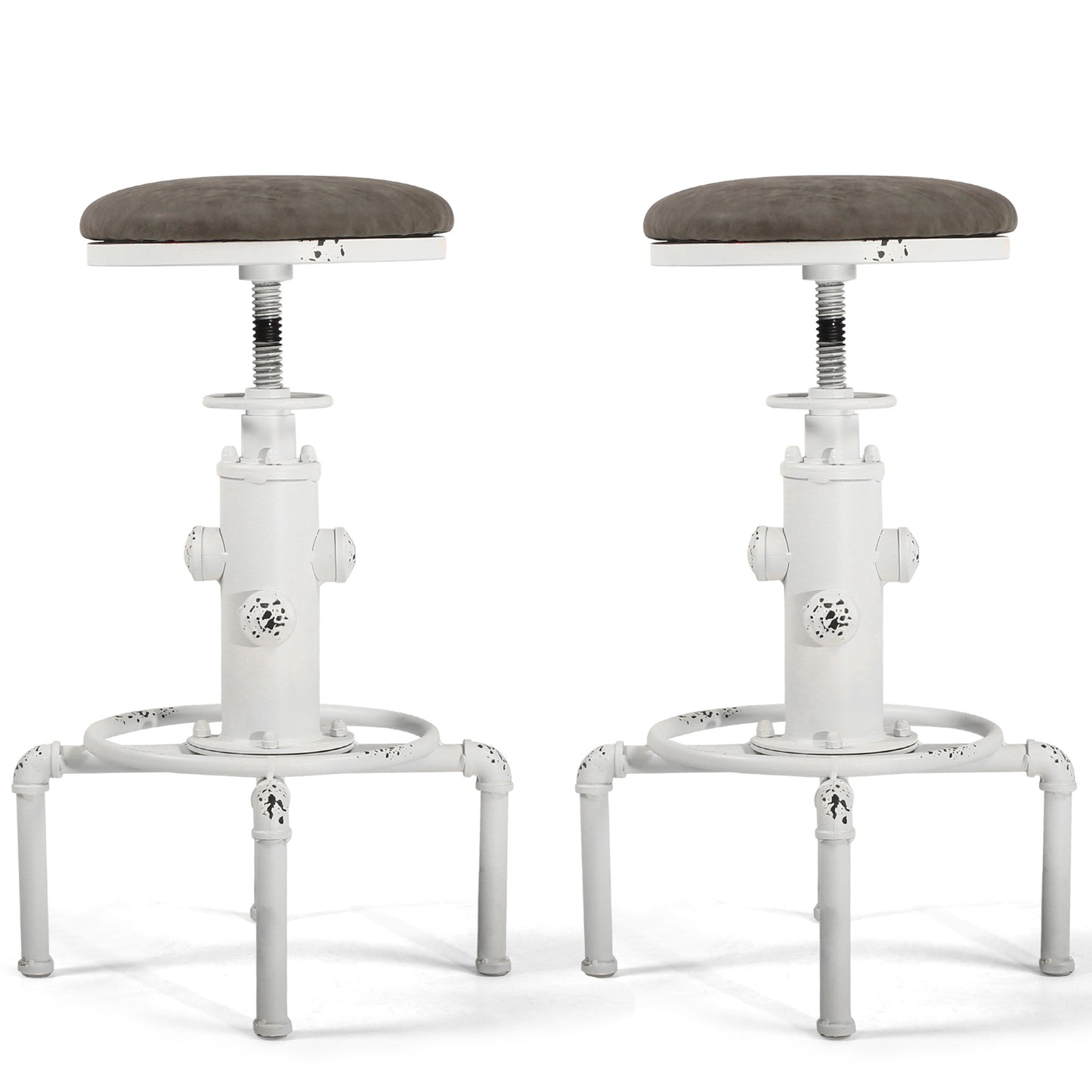 Set of 2,Antique Vintage Industrial Bar Stool PU Leather Water Pipe Fire Hydrant Design Cafe Coffee Industrial Bar Stool