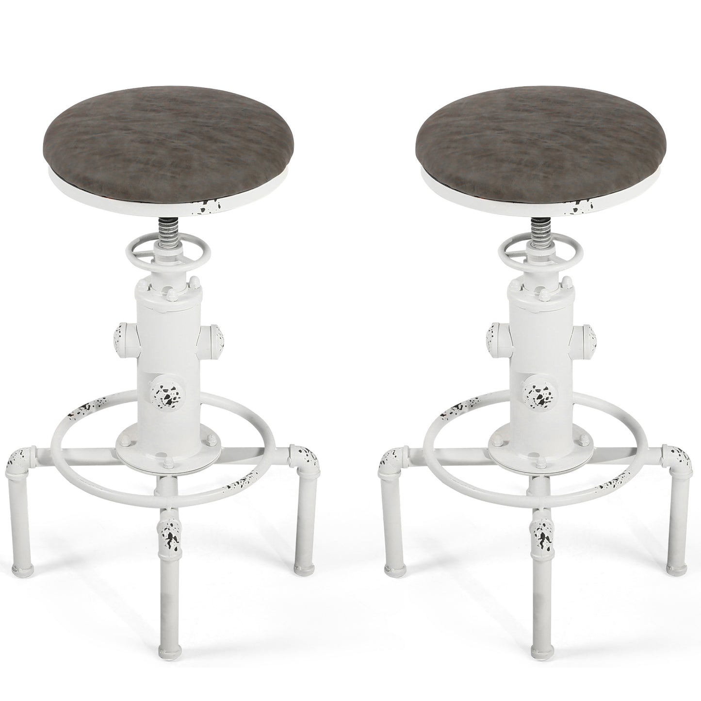Set of 2,Antique Vintage Industrial Bar Stool PU Leather Water Pipe Fire Hydrant Design Cafe Coffee Industrial Bar Stool