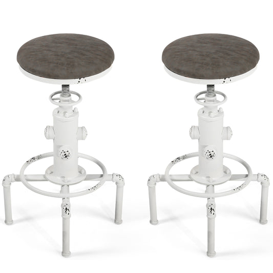 Set of 2,Antique Vintage Industrial Bar Stool PU Leather Water Pipe Fire Hydrant Design Cafe Coffee Industrial Bar Stool