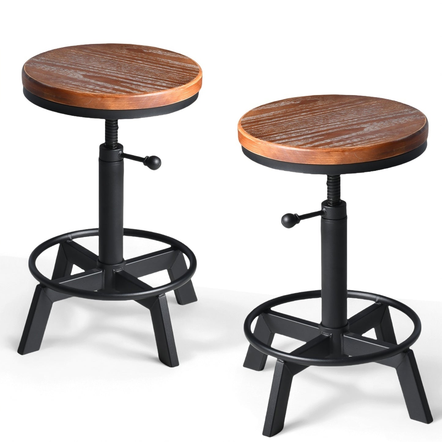 Set of 2，Industrial Bar Stool,Swivel Adjustable Counter Height Stool,Farmhouse Kitchen Stools,17.71"-24.41"