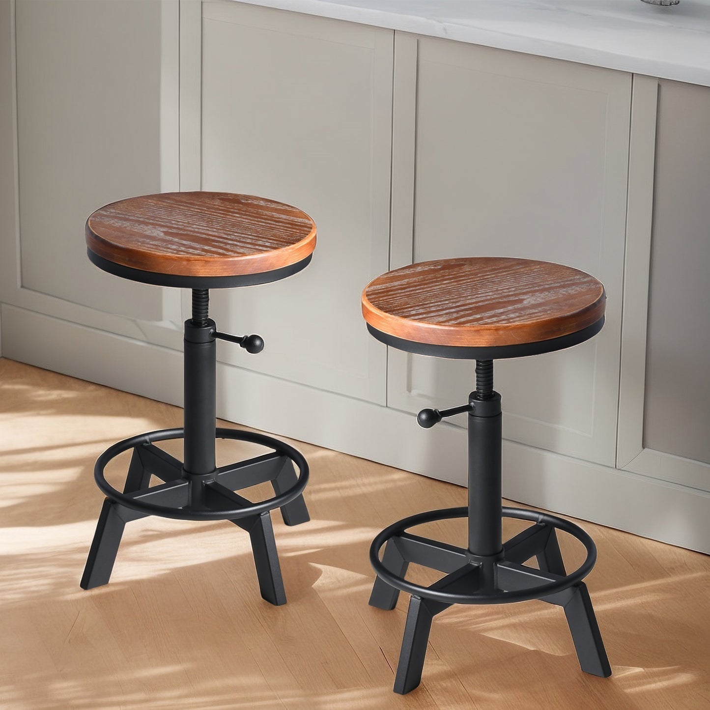 Set of 2，Industrial Bar Stool,Swivel Adjustable Counter Height Stool,Farmhouse Kitchen Stools,17.71"-24.41"