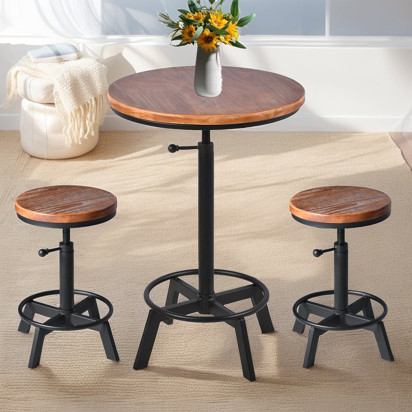 Set of 2，Industrial Bar Stool,Swivel Adjustable Counter Height Stool,Farmhouse Kitchen Stools,17.71"-24.41"
