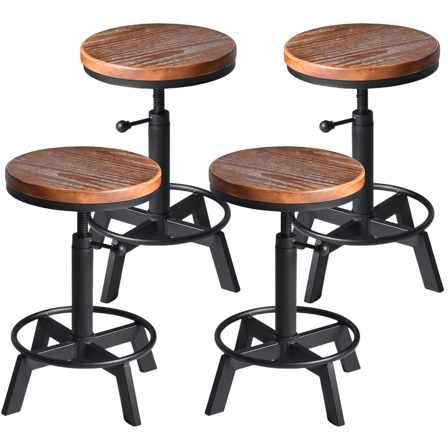 Set of 4，Industrial Bar Stool,Swivel Adjustable Counter Height Stool,Farmhouse Kitchen Stools,17.71"-24.41"