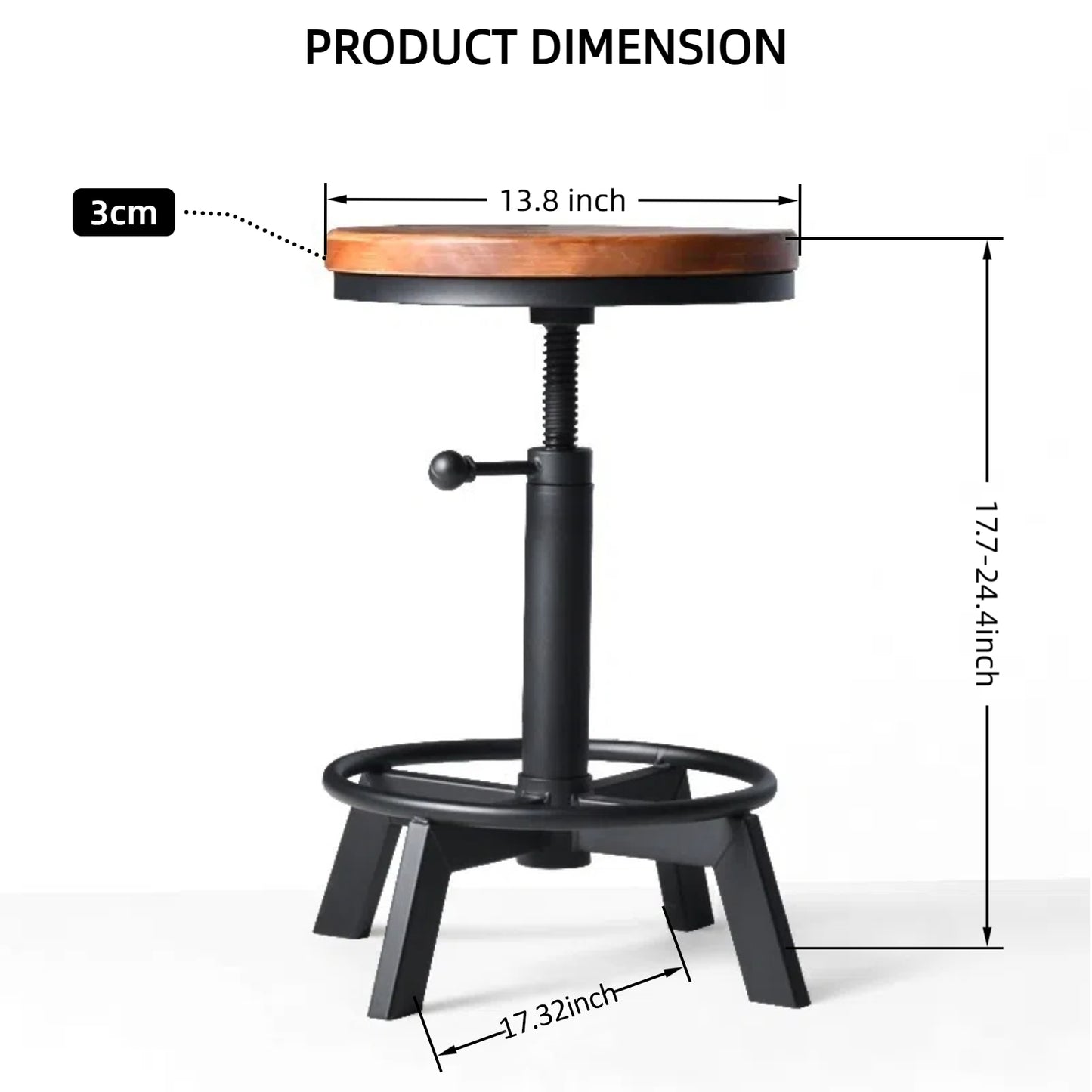 Set of 4，Industrial Bar Stool,Swivel Adjustable Counter Height Stool,Farmhouse Kitchen Stools,17.71"-24.41"