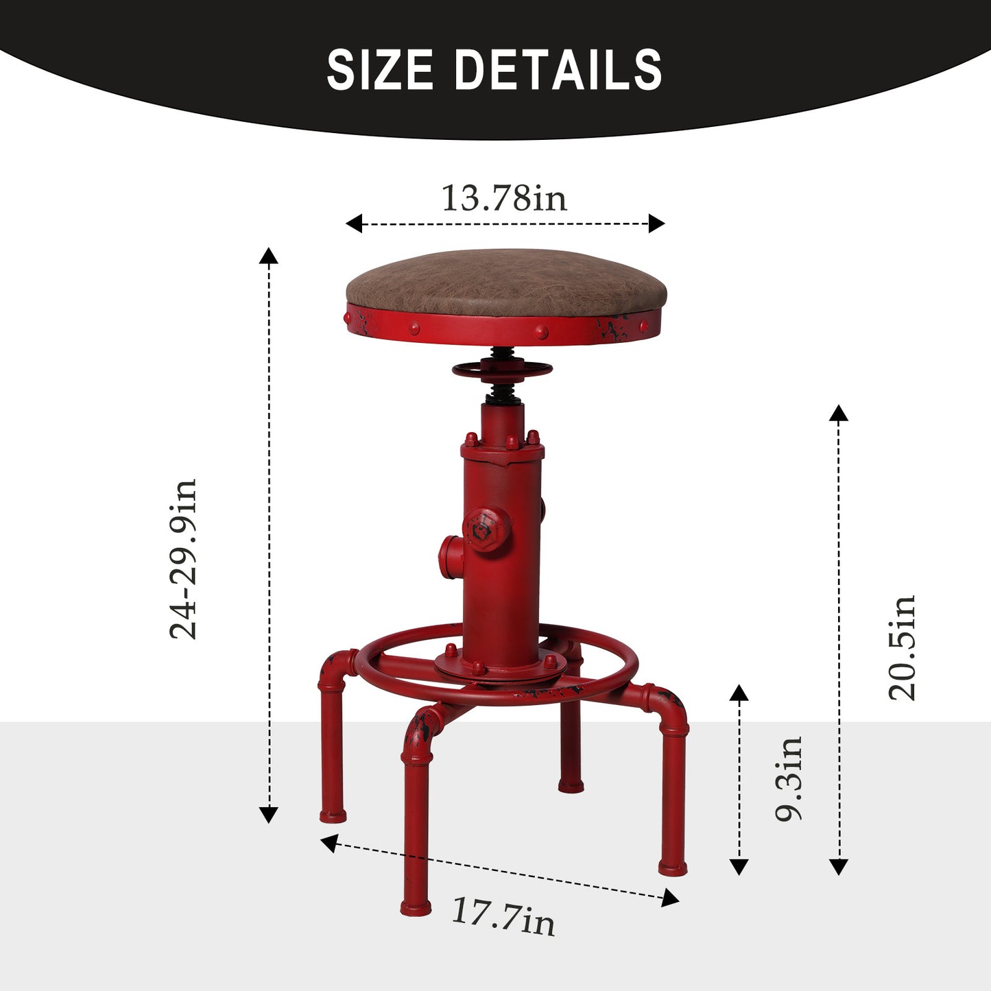 Set of 2,Antique Vintage Industrial Bar Stool PU Leather Water Pipe Fire Hydrant Design Cafe Coffee Industrial Bar Stool