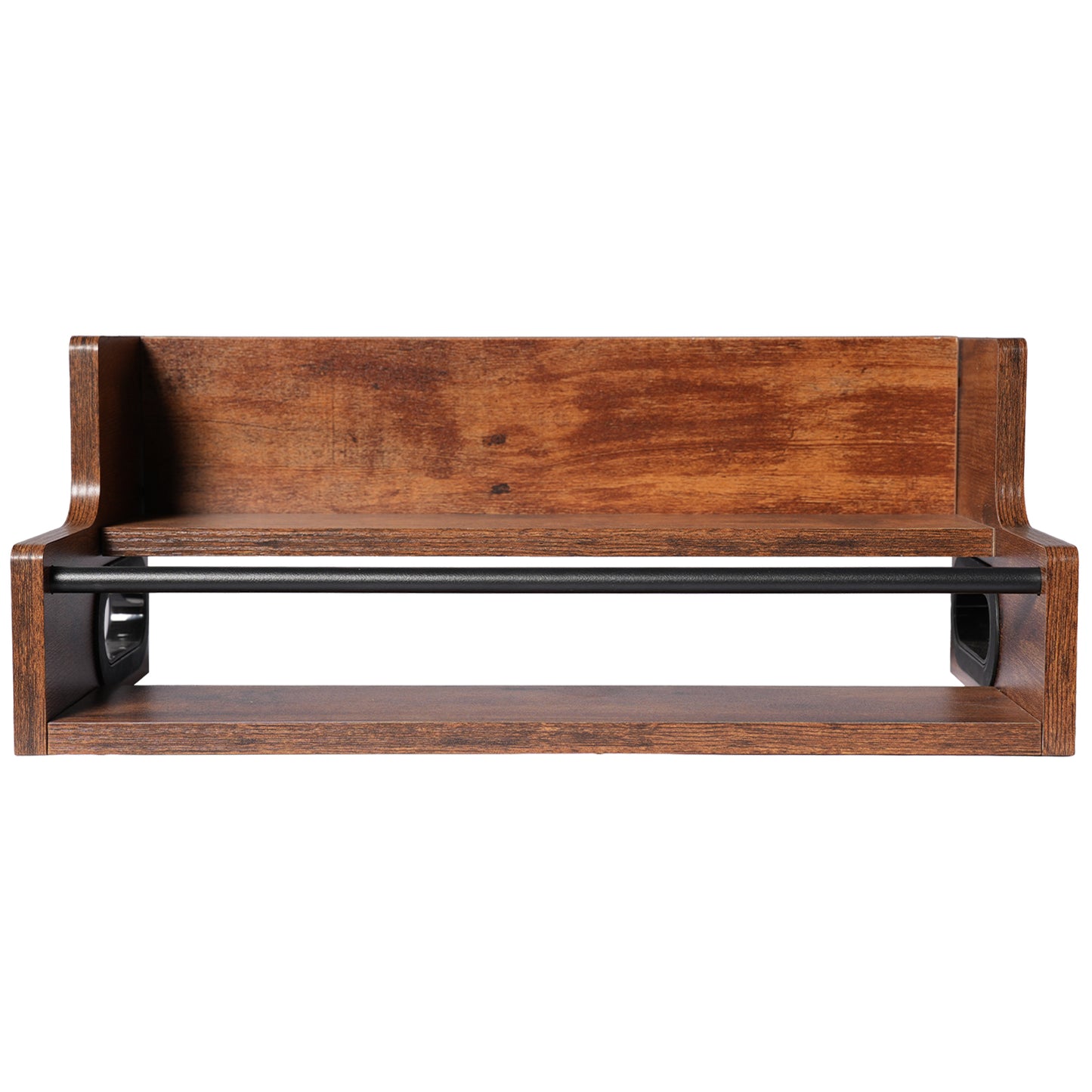 Rustic 2-Tier Wooden Countertop Organizer with Anti-Fall Bar, Multipurpose Storage Rack for Coffee, Liquor, Spices, Kitchen & Bar, 16" W x 8" D x 6.2" H