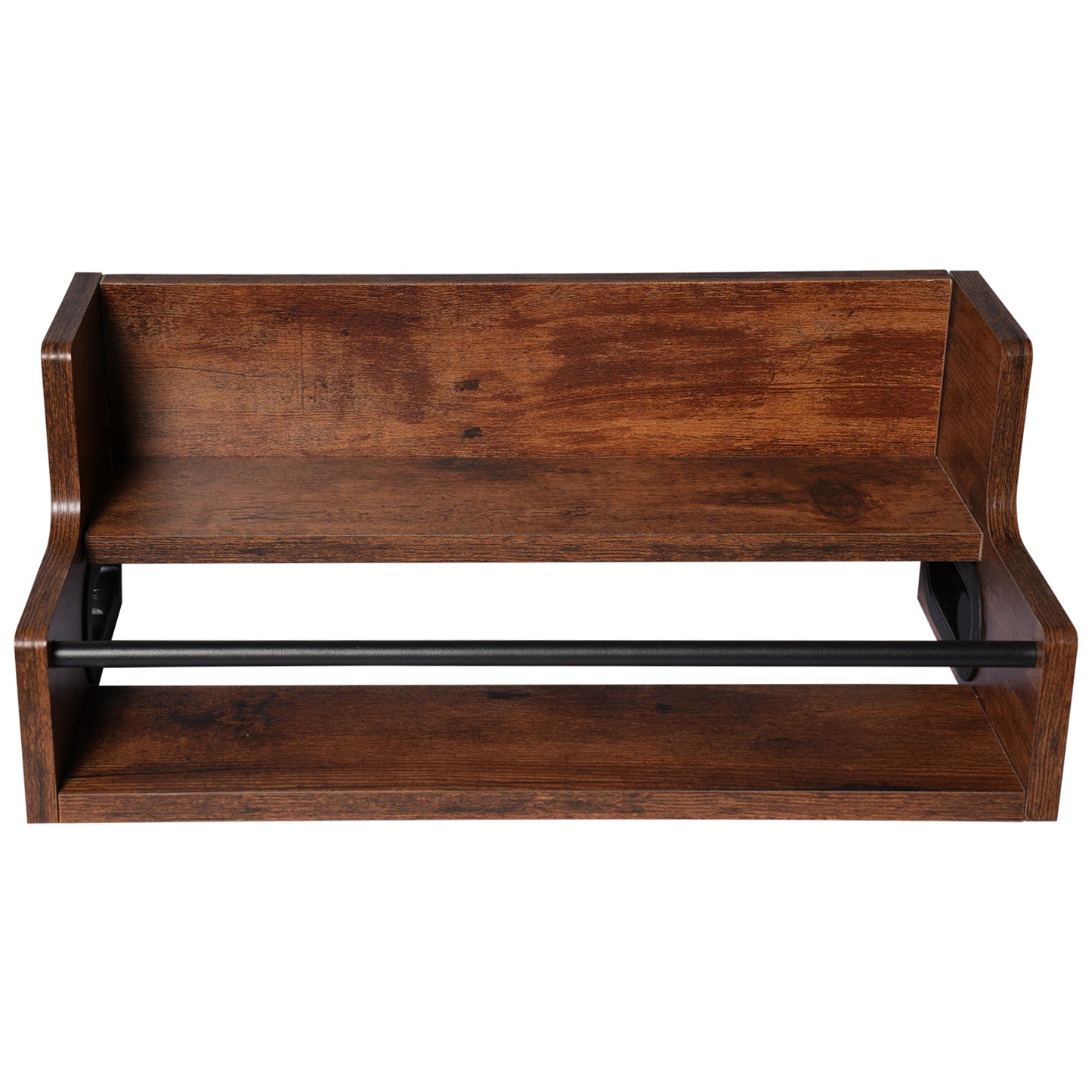 Rustic 2-Tier Wooden Countertop Organizer with Anti-Fall Bar, Multipurpose Storage Rack for Coffee, Liquor, Spices, Kitchen & Bar, 16" W x 8" D x 6.2" H