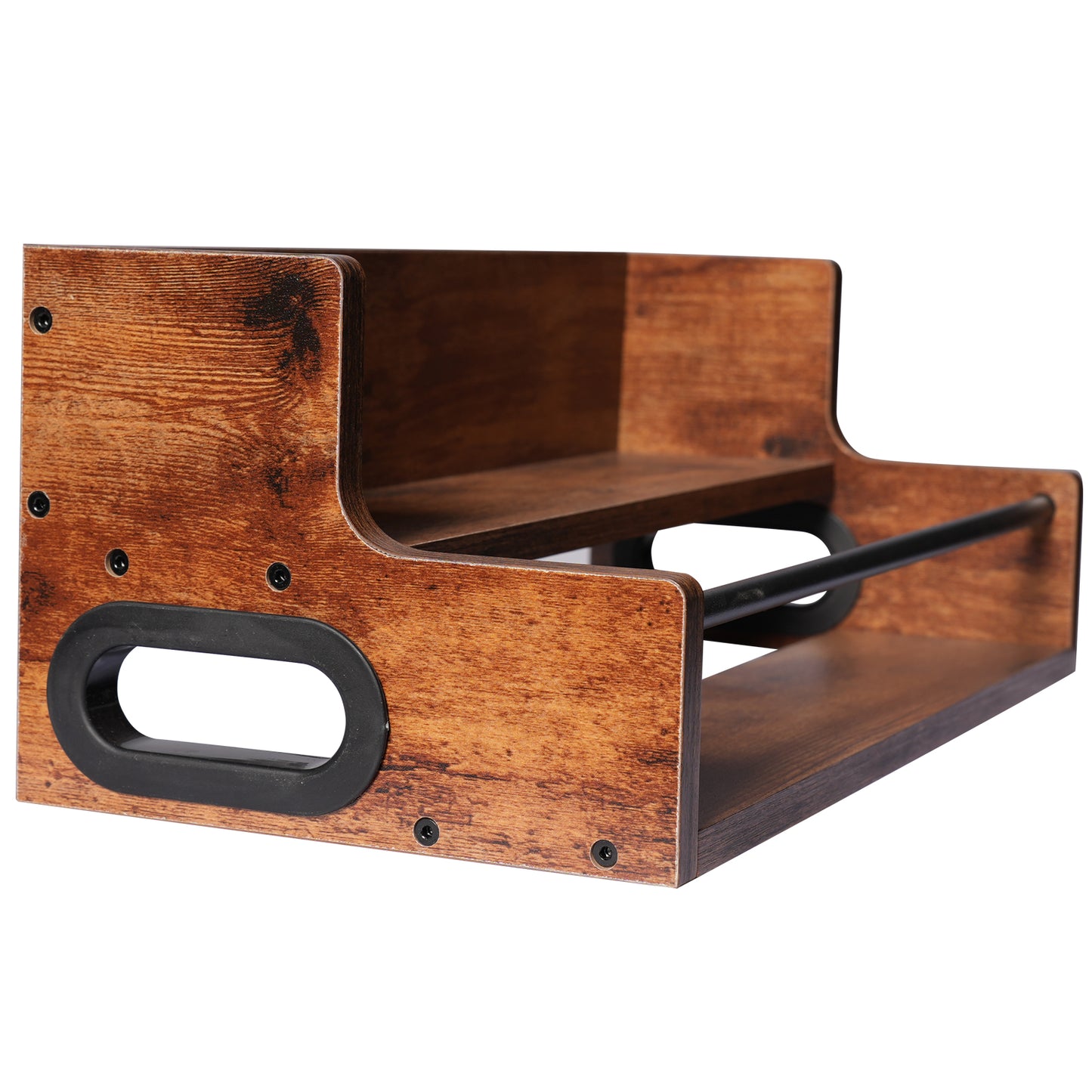 Rustic 2-Tier Wooden Countertop Organizer with Anti-Fall Bar, Multipurpose Storage Rack for Coffee, Liquor, Spices, Kitchen & Bar, 16" W x 8" D x 6.2" H