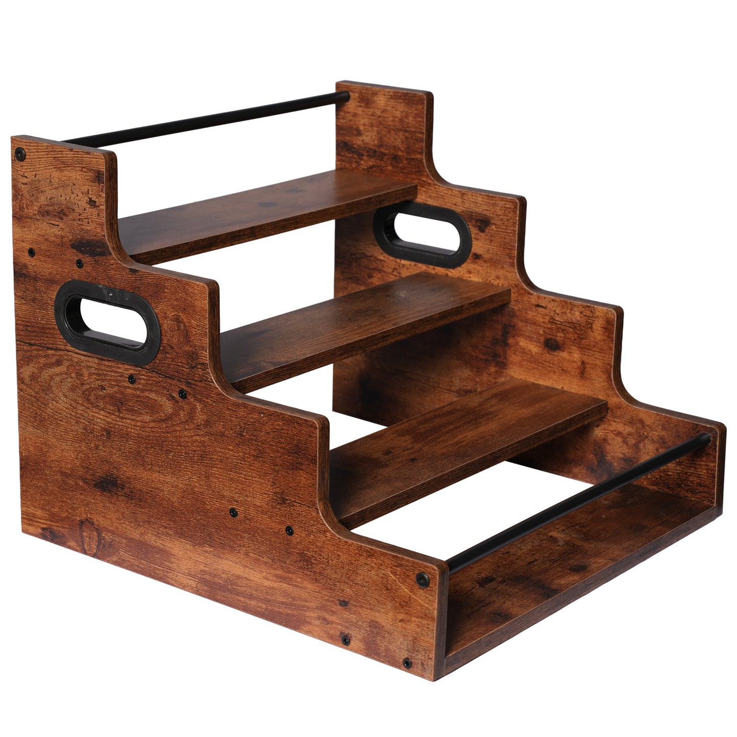 Rustic 4-Tier Wood Countertop Organizer with Anti-Fall Bars, Multipurpose Storage Rack for Coffee Bar, Spices, Liquor, 16" W x 15.74" D x 12.4" H