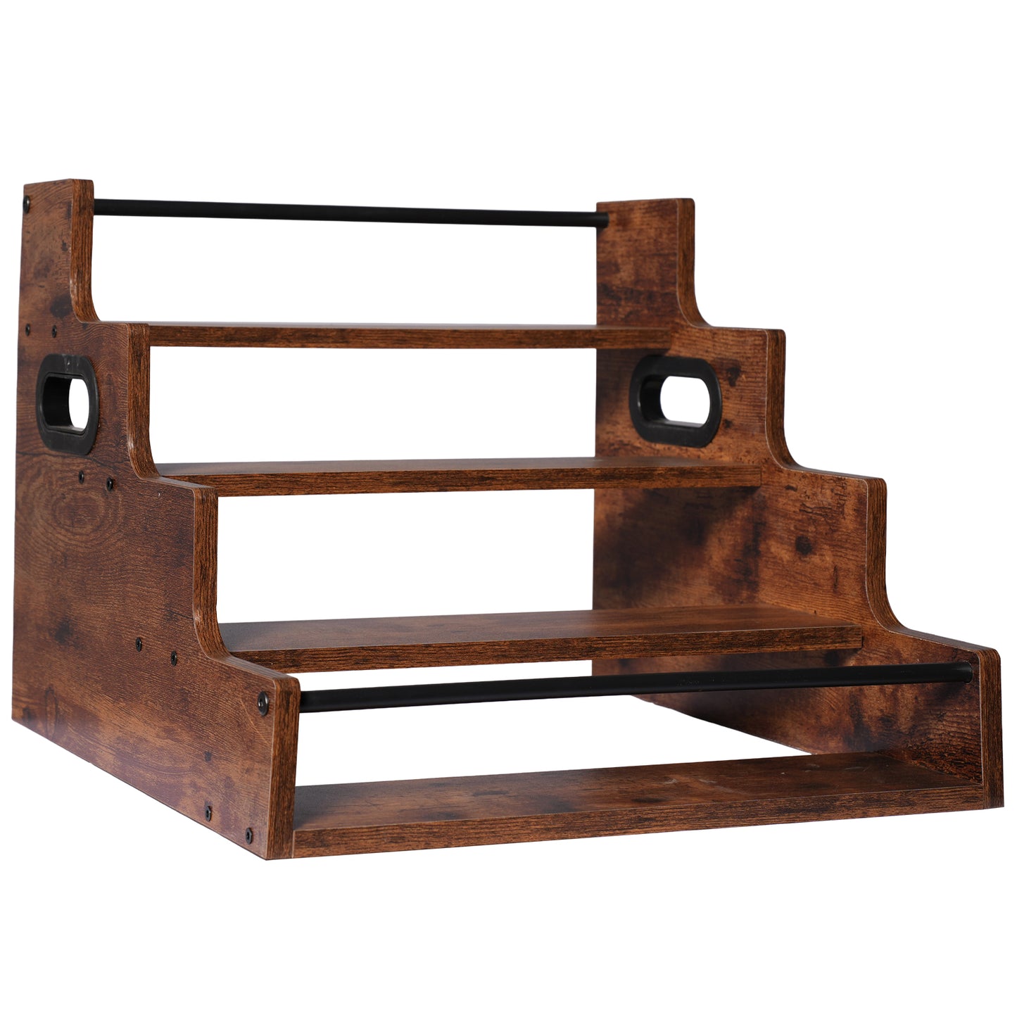 Rustic 4-Tier Wood Countertop Organizer with Anti-Fall Bars, Multipurpose Storage Rack for Coffee Bar, Spices, Liquor, 16" W x 15.74" D x 12.4" H