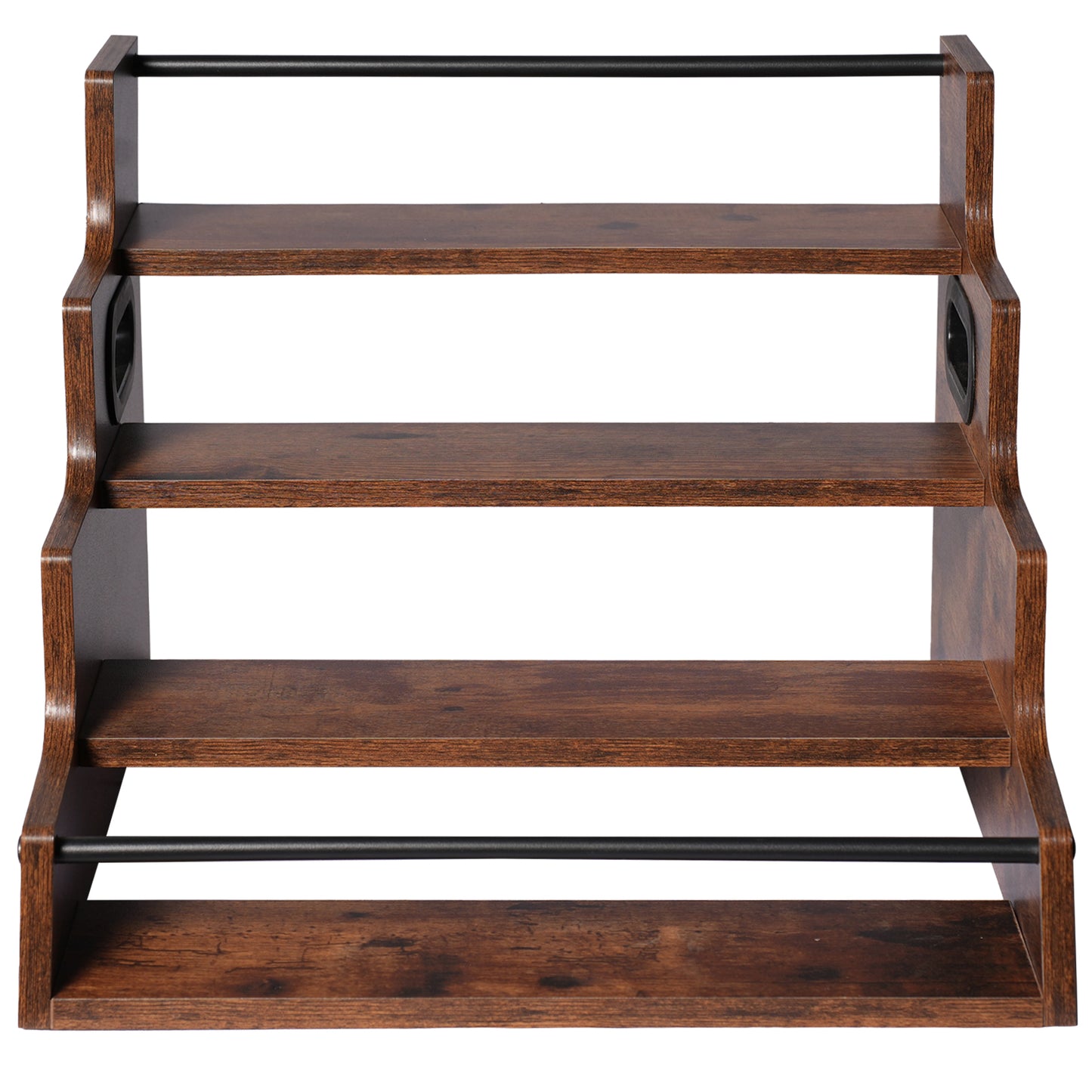Rustic 4-Tier Wood Countertop Organizer with Anti-Fall Bars, Multipurpose Storage Rack for Coffee Bar, Spices, Liquor, 16" W x 15.74" D x 12.4" H