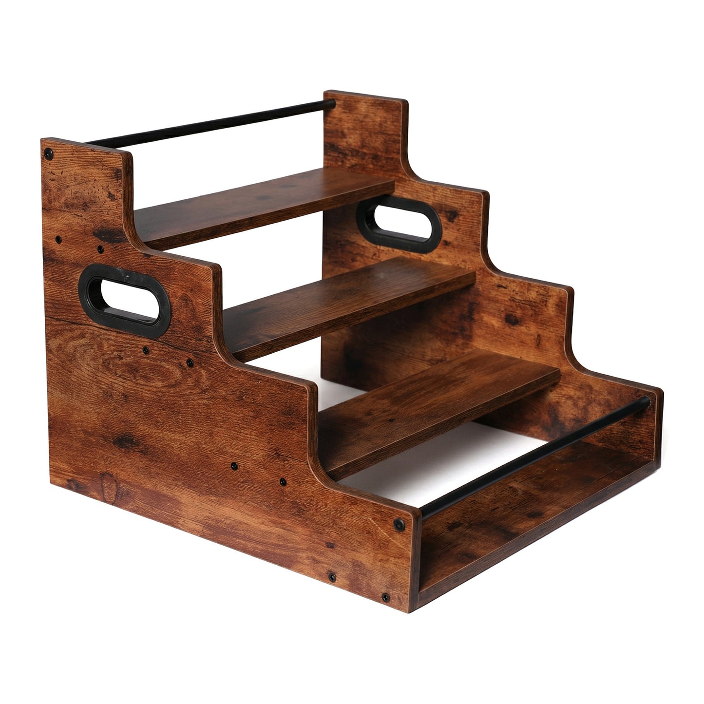 Rustic 4-Tier Wood Countertop Organizer with Anti-Fall Bars, Multipurpose Storage Rack for Coffee Bar, Spices, Liquor, 16" W x 15.74" D x 12.4" H