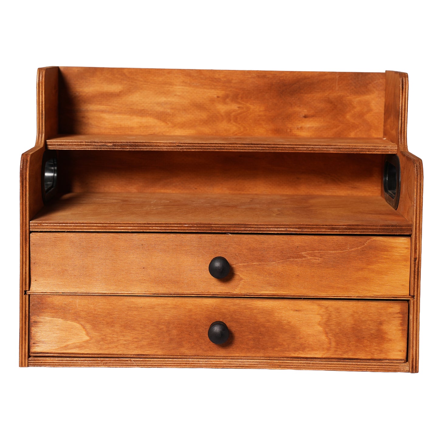 Rustic Wooden Coffee Station Organizer with 2 Drawers, 2-Tier Countertop Storage Rack for Coffee Bar, Syrups, K-Cups & Kitchen Essentials, 14.4" W x 8.8" D x 10.7" H