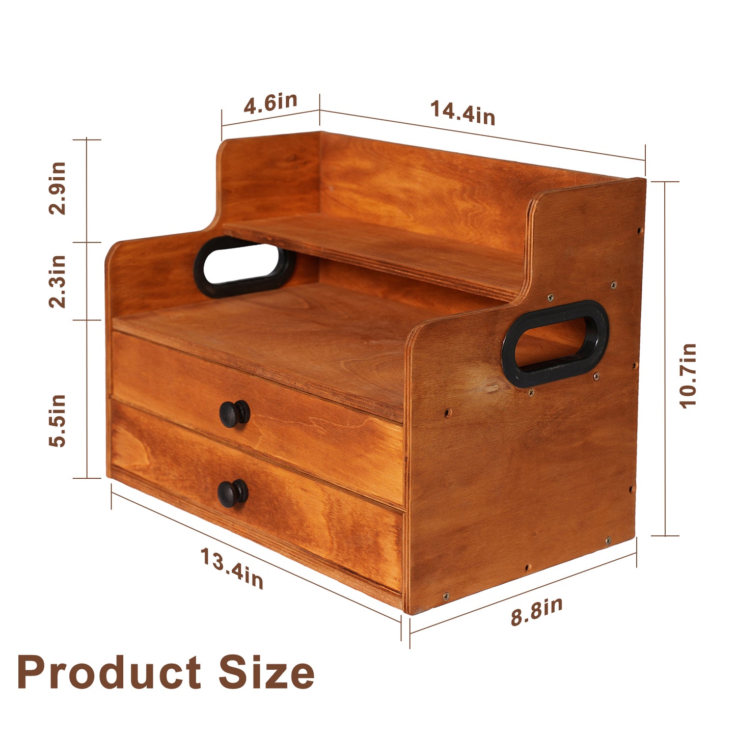 Rustic Wooden Coffee Station Organizer with 2 Drawers, 2-Tier Countertop Storage Rack for Coffee Bar, Syrups, K-Cups & Kitchen Essentials, 14.4" W x 8.8" D x 10.7" H