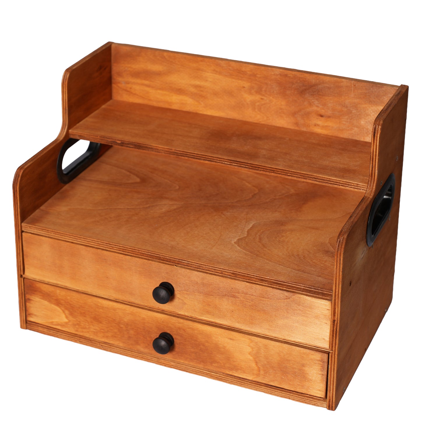 Rustic Wooden Coffee Station Organizer with 2 Drawers, 2-Tier Countertop Storage Rack for Coffee Bar, Syrups, K-Cups & Kitchen Essentials, 14.4" W x 8.8" D x 10.7" H