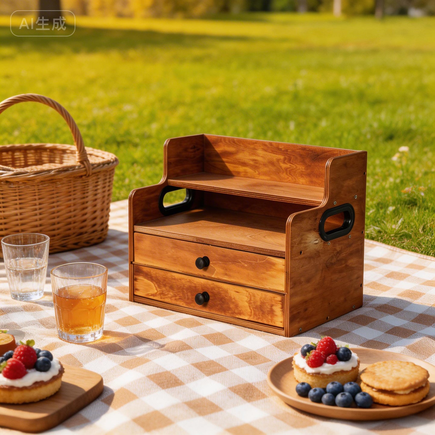 Rustic Wooden Coffee Station Organizer with 2 Drawers, 2-Tier Countertop Storage Rack for Coffee Bar, Syrups, K-Cups & Kitchen Essentials, 14.4" W x 8.8" D x 10.7" H