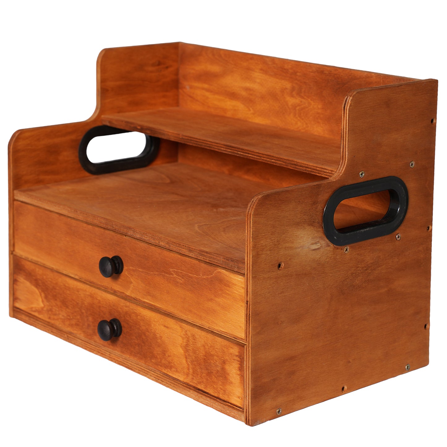 Rustic Wooden Coffee Station Organizer with 2 Drawers, 2-Tier Countertop Storage Rack for Coffee Bar, Syrups, K-Cups & Kitchen Essentials, 14.4" W x 8.8" D x 10.7" H