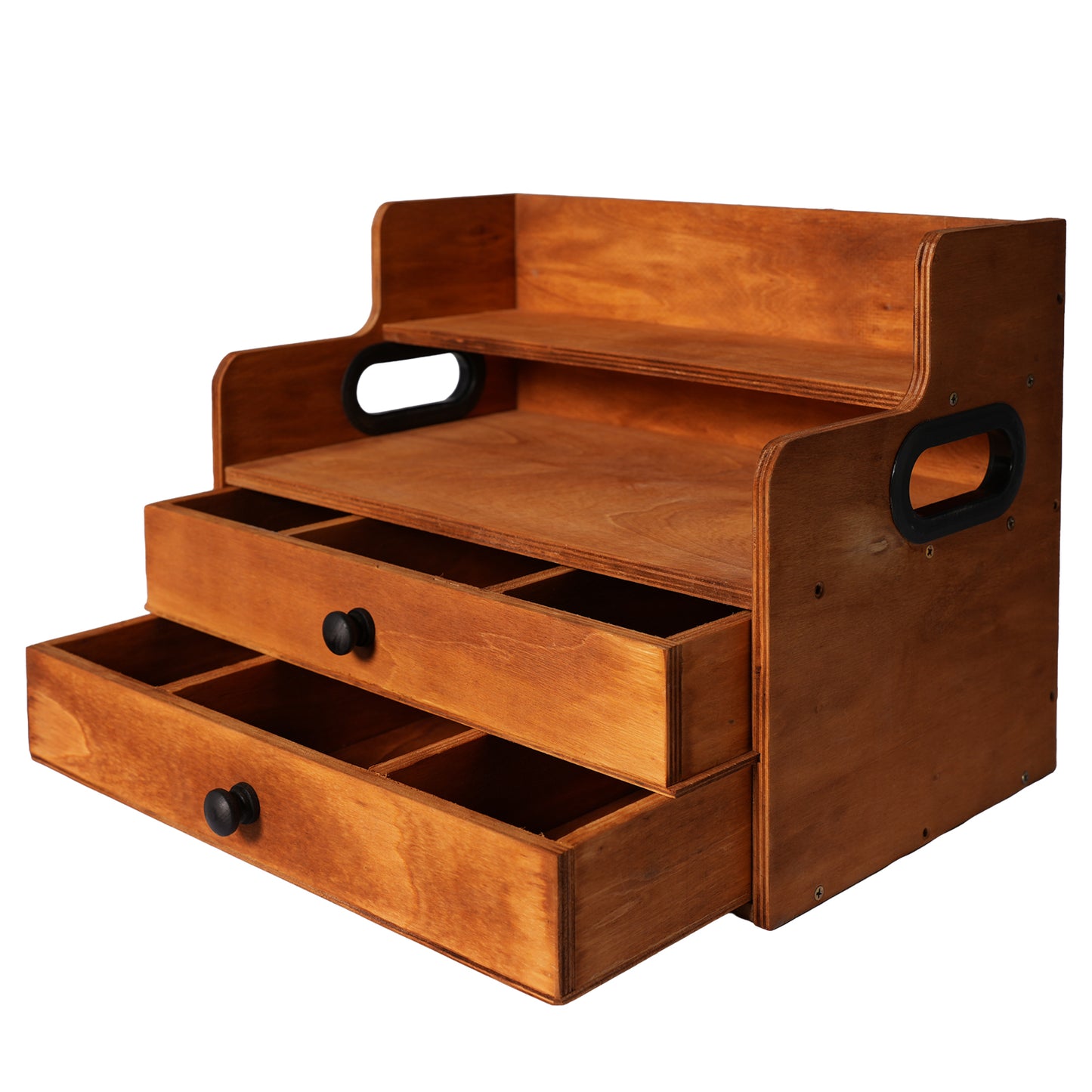 Rustic Wooden Coffee Station Organizer with 2 Drawers, 2-Tier Countertop Storage Rack for Coffee Bar, Syrups, K-Cups & Kitchen Essentials, 14.4" W x 8.8" D x 10.7" H