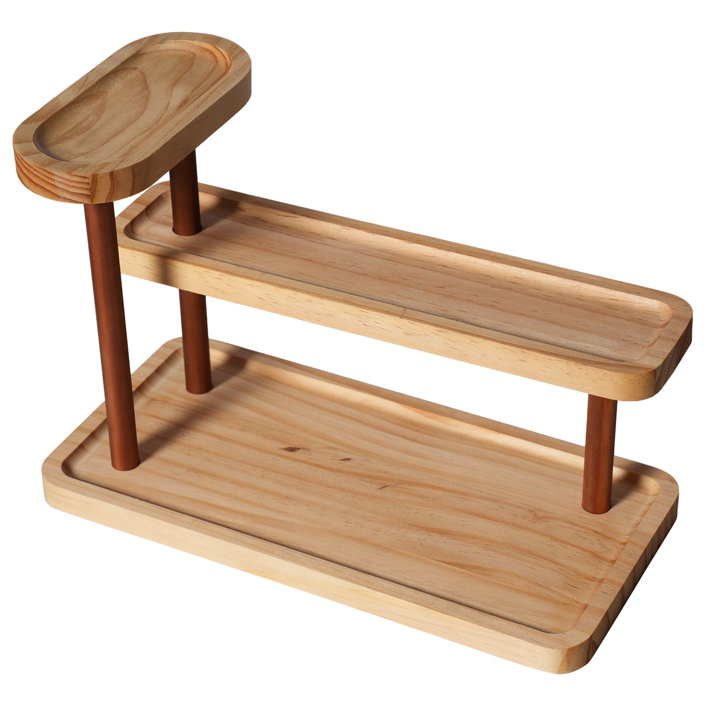 3-Tier Beech Wooden Countertop Organizer with Raised Edges, Freestanding Vanity Tray for Perfume, Skincare, Entryway Keys & Jewelry, 12.6" W x 6.3" D x 8.9" H