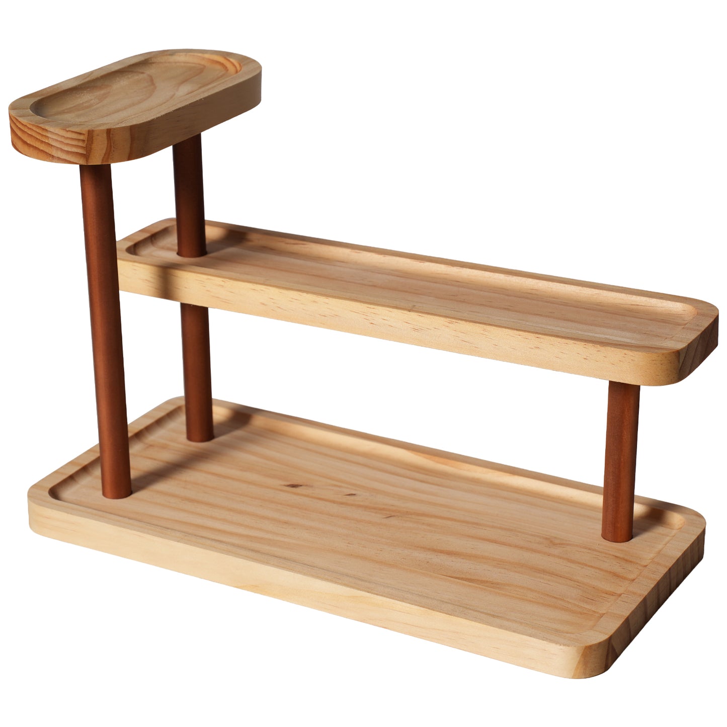 3-Tier Beech Wooden Countertop Organizer with Raised Edges, Freestanding Vanity Tray for Perfume, Skincare, Entryway Keys & Jewelry, 12.6" W x 6.3" D x 8.9" H