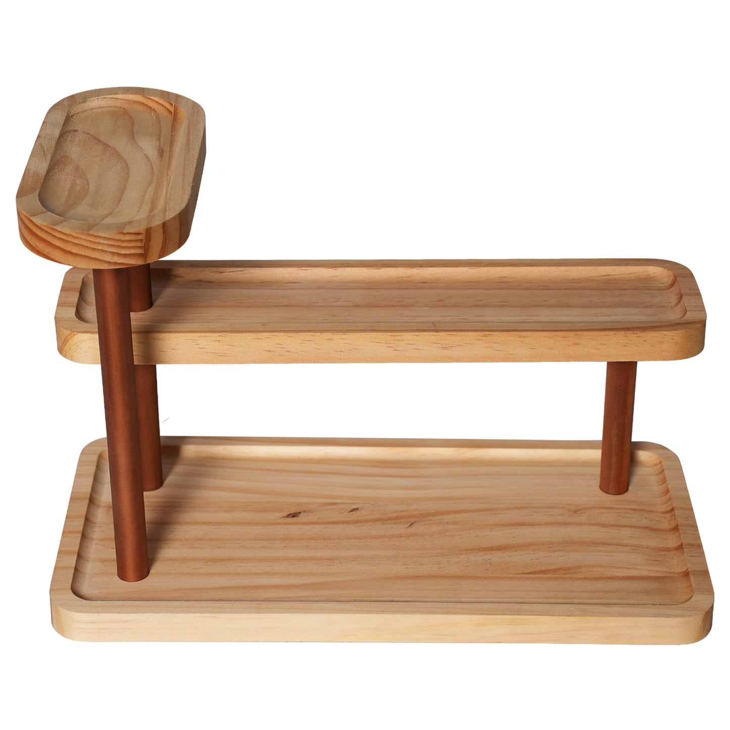 3-Tier Beech Wooden Countertop Organizer with Raised Edges, Freestanding Vanity Tray for Perfume, Skincare, Entryway Keys & Jewelry, 12.6" W x 6.3" D x 8.9" H