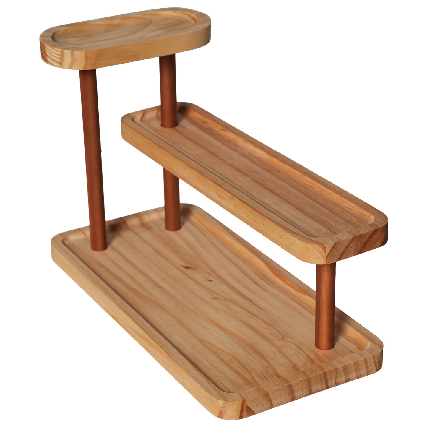 3-Tier Beech Wooden Countertop Organizer with Raised Edges, Freestanding Vanity Tray for Perfume, Skincare, Entryway Keys & Jewelry, 12.6" W x 6.3" D x 8.9" H