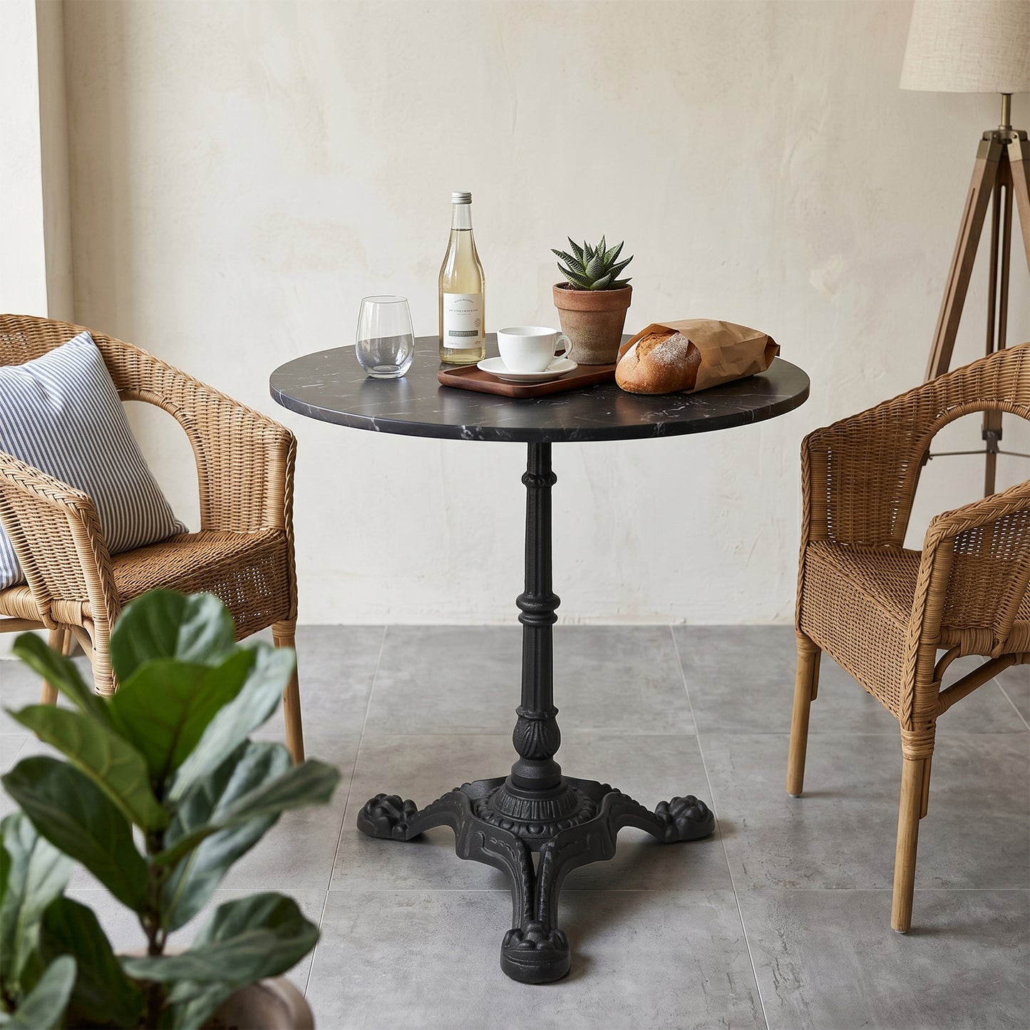 BLACK CAST IRON TABLE BASE, HEAVY DUTY TRIPOD TABLE STAND WITH ORNATE LEGS, 27.95" H, 200KG LOAD CAPACITY, FOR BISTRO BAR DINING TABLES
