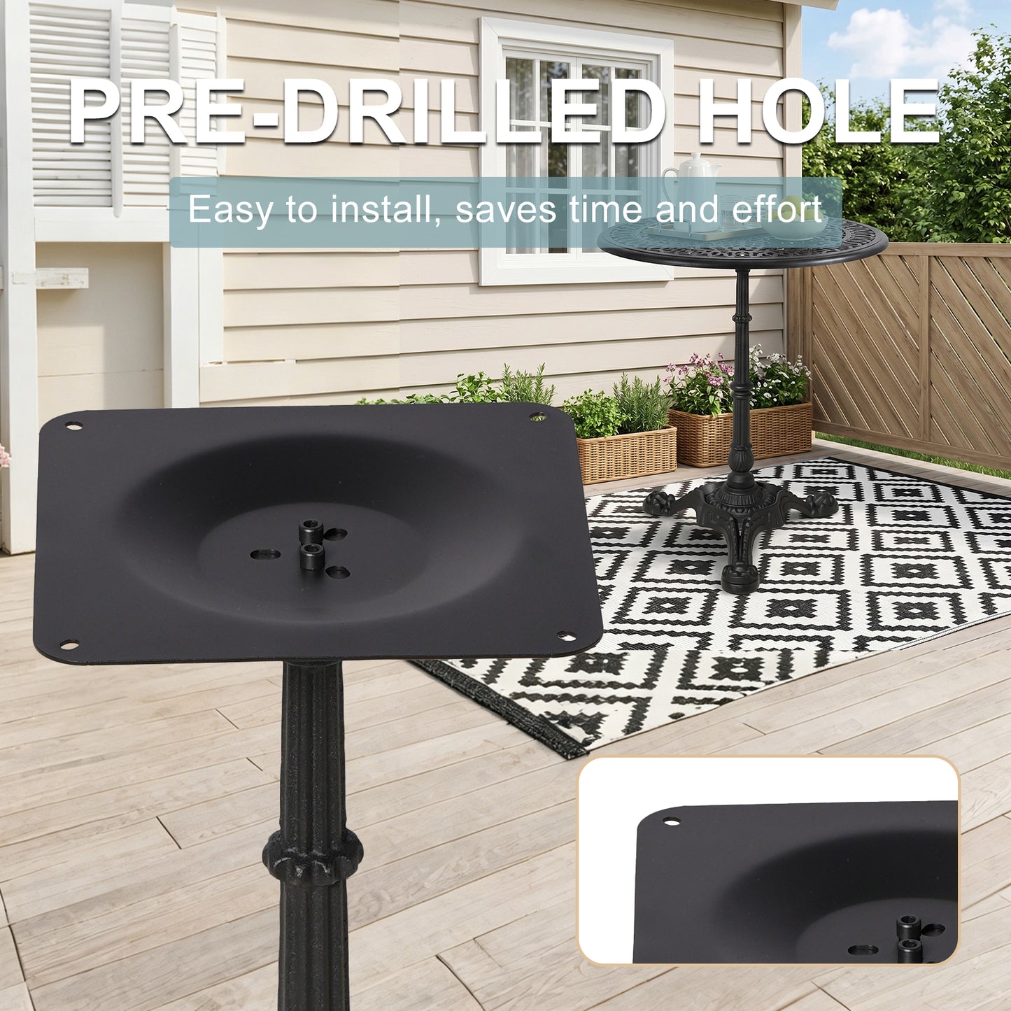BLACK CAST IRON TABLE BASE, HEAVY DUTY TRIPOD TABLE STAND WITH ORNATE LEGS, 27.95" H, 200KG LOAD CAPACITY, FOR BISTRO BAR DINING TABLES