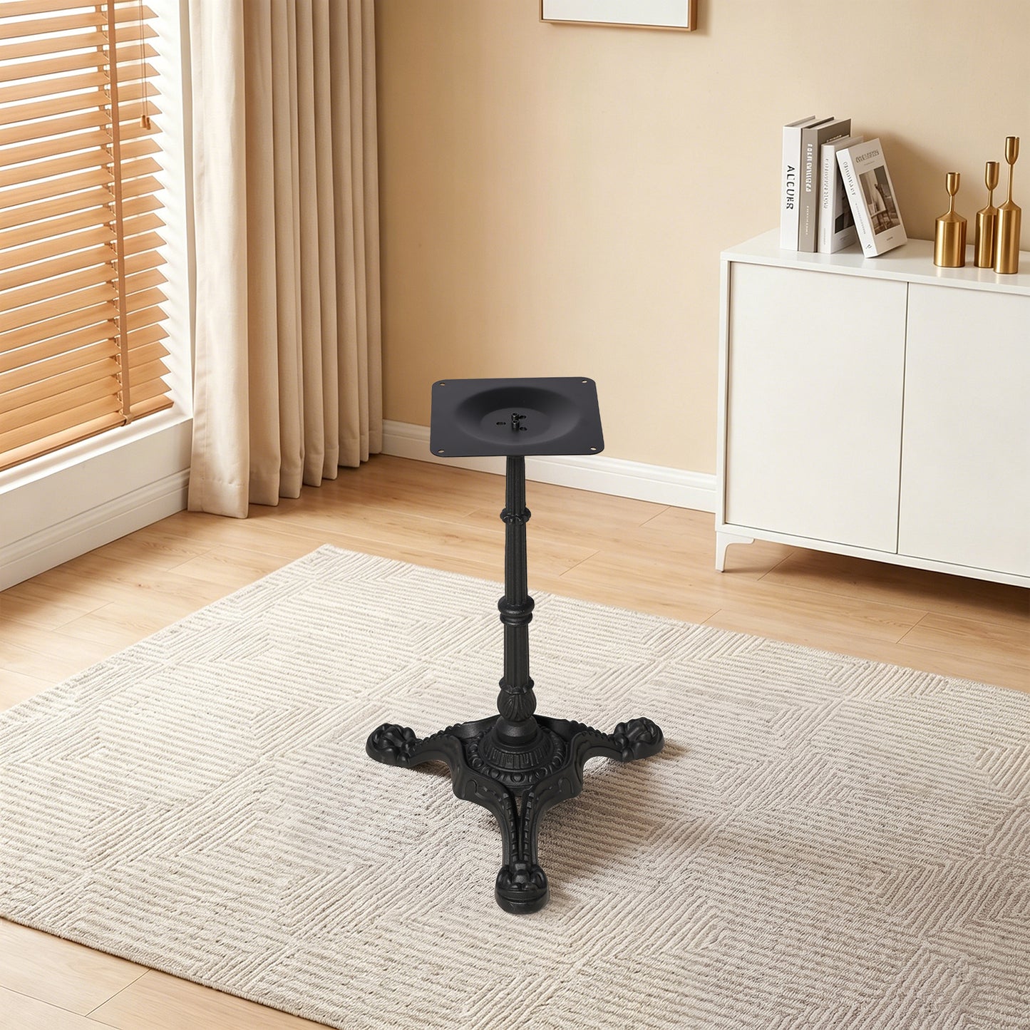 BLACK CAST IRON TABLE BASE, HEAVY DUTY TRIPOD TABLE STAND WITH ORNATE LEGS, 27.95" H, 200KG LOAD CAPACITY, FOR BISTRO BAR DINING TABLES