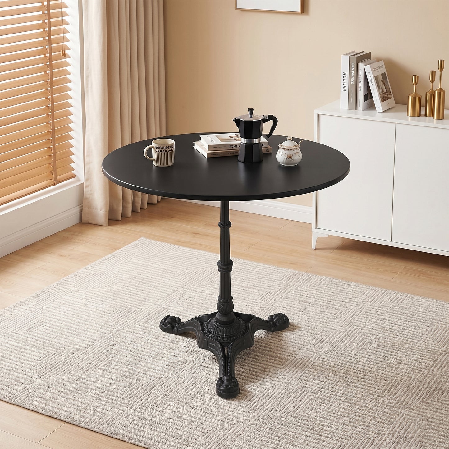 BLACK CAST IRON TABLE BASE, HEAVY DUTY TRIPOD TABLE STAND WITH ORNATE LEGS, 27.95" H, 200KG LOAD CAPACITY, FOR BISTRO BAR DINING TABLES