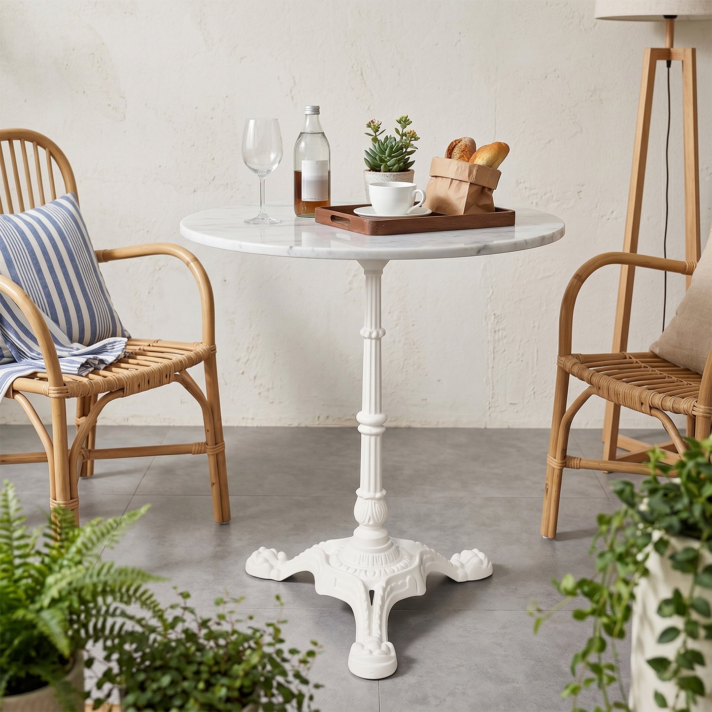 WHITE CAST IRON TABLE BASE, HEAVY DUTY TRIPOD TABLE STAND WITH ORNATE LEGS, 27.95" H, 200KG LOAD CAPACITY, FOR BISTRO BAR DINING TABLES