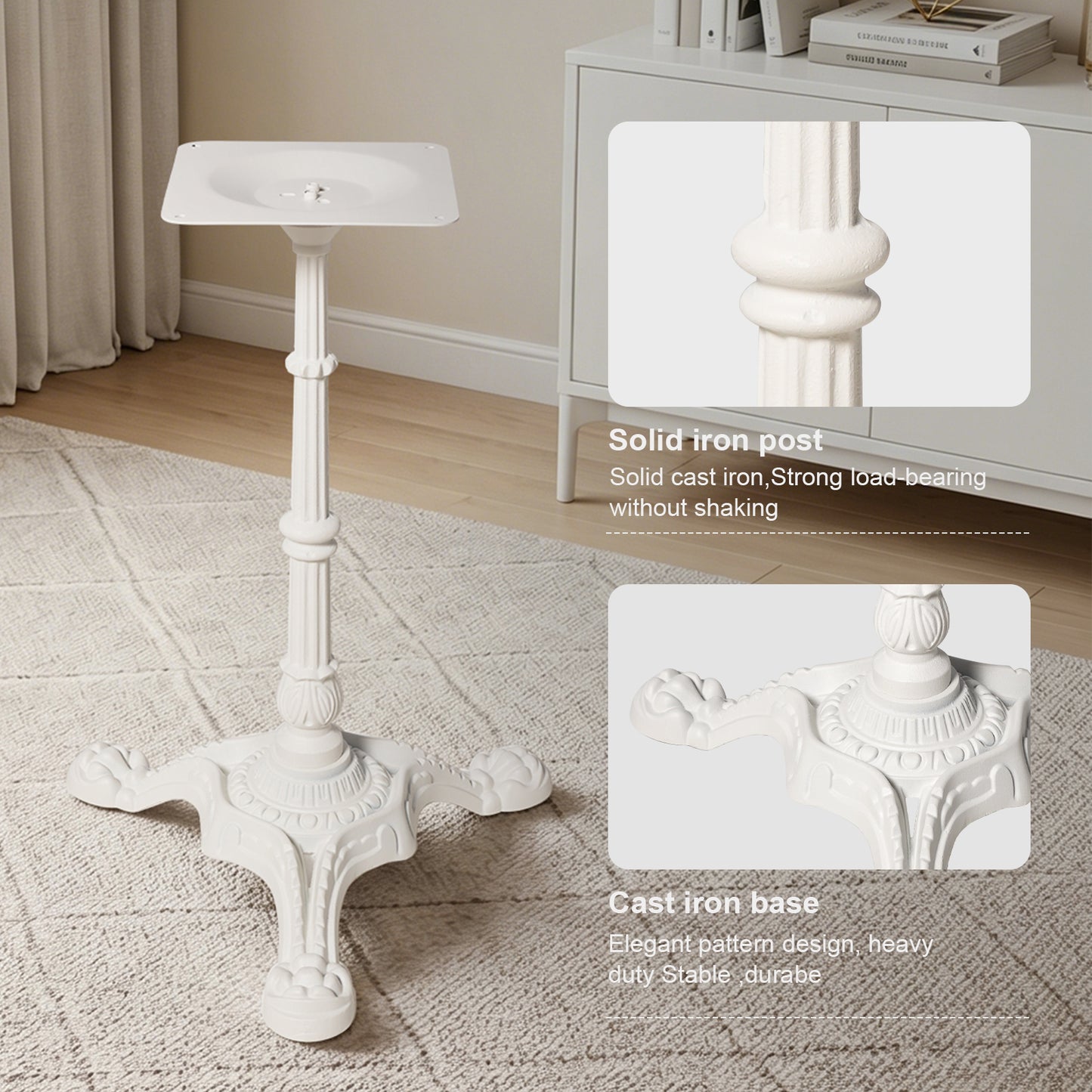 WHITE CAST IRON TABLE BASE, HEAVY DUTY TRIPOD TABLE STAND WITH ORNATE LEGS, 27.95" H, 200KG LOAD CAPACITY, FOR BISTRO BAR DINING TABLES