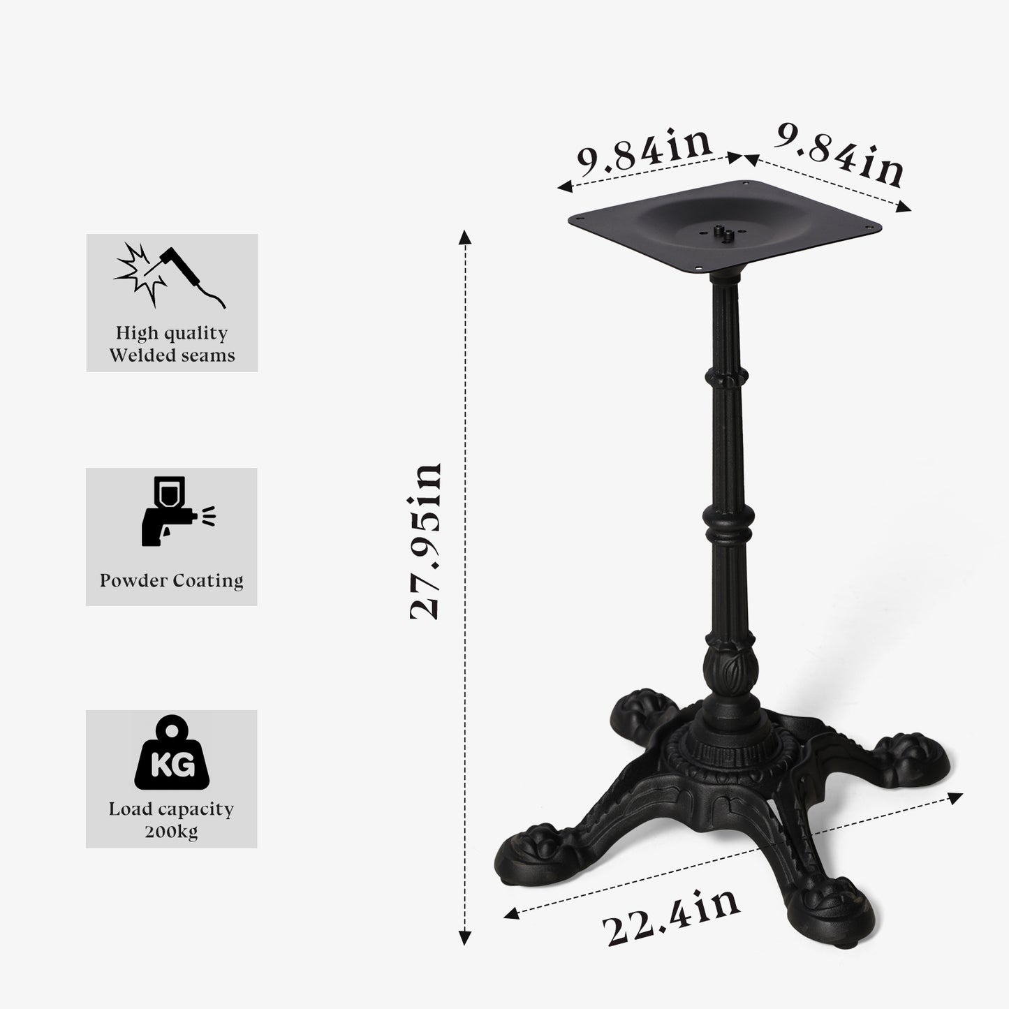 H27.95 Cast Iron Table Base with 4 tiger claw feet, Table Leg Black