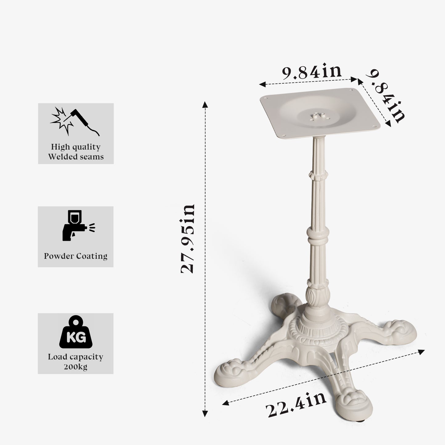 H27.95 Cast Iron Table Base with 4 tiger claw feet, Table Leg White