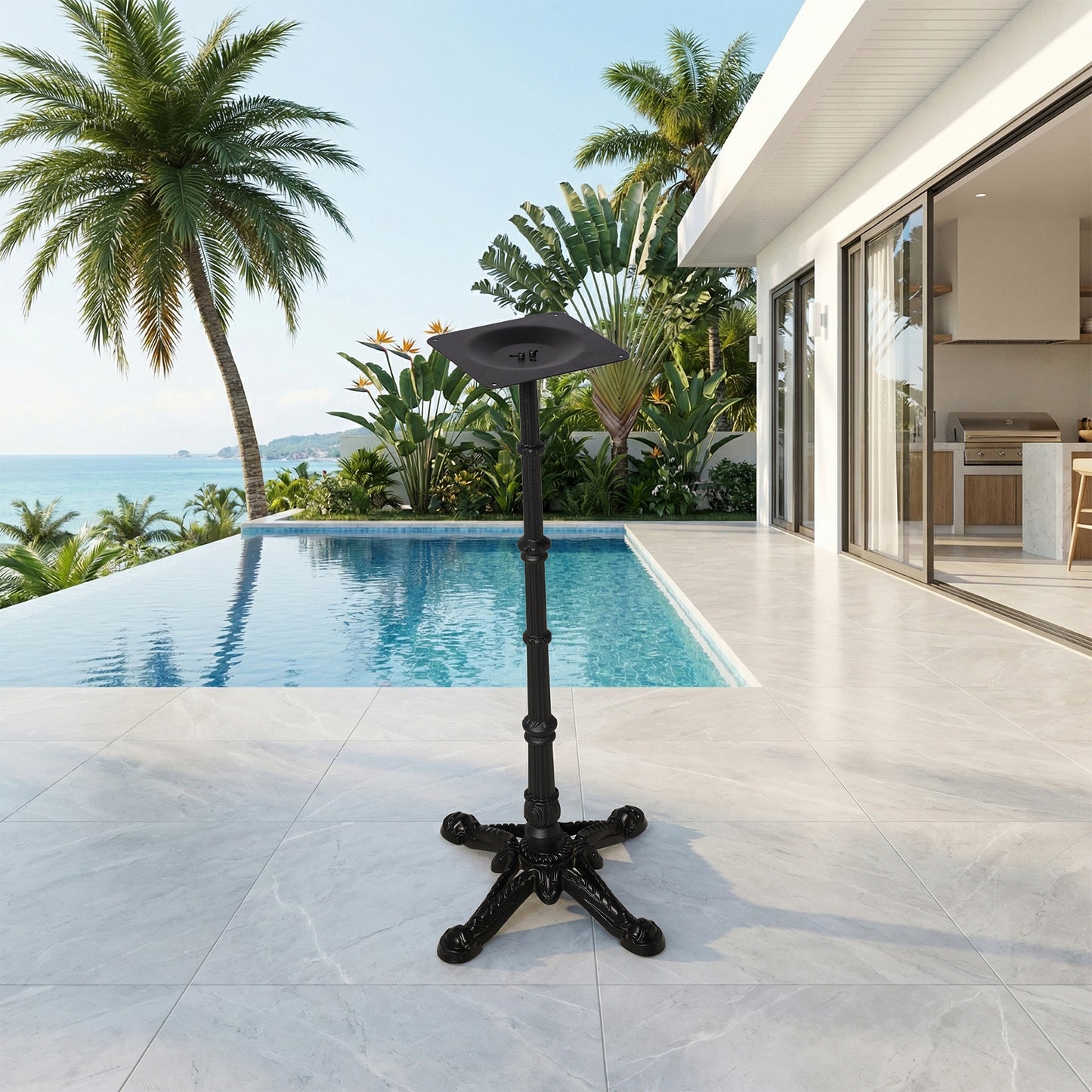 41.3" Height Cast Iron Table Base, Vintage Ornate 4-Feet Bar Height Table Leg with 9.84" Square Top Plate, 20.5" Wide Base, Black Powder Coated Table Stand for Indoor Outdoor Bistro, Patio, Restaurant